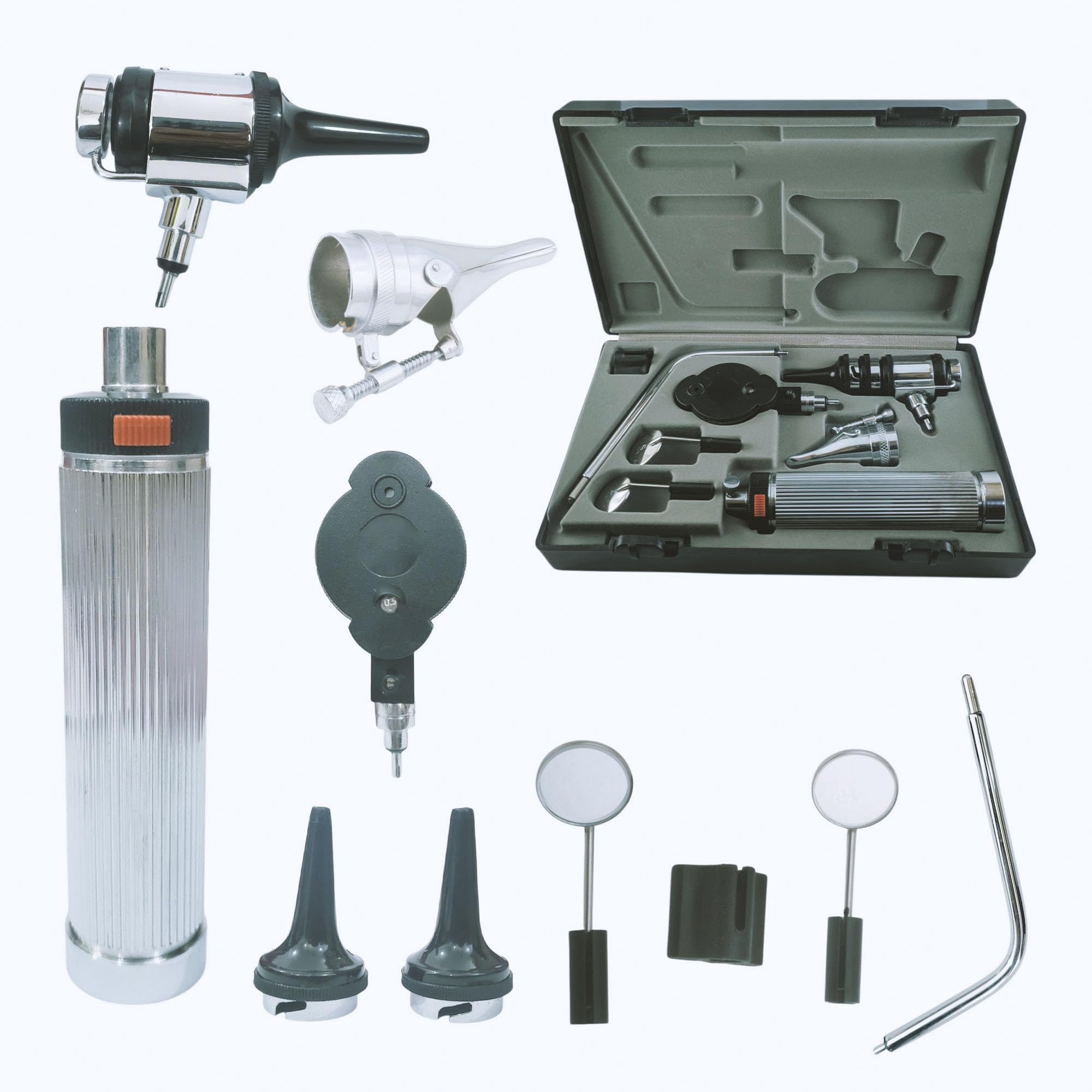 Kit de diagnóstico ENT para uso veterinario, juego completo de diagnóstico ENT con oftalmoscopio y otoscopio, espéculo de metal de diagnóstico médico, animales pequeños, kit de