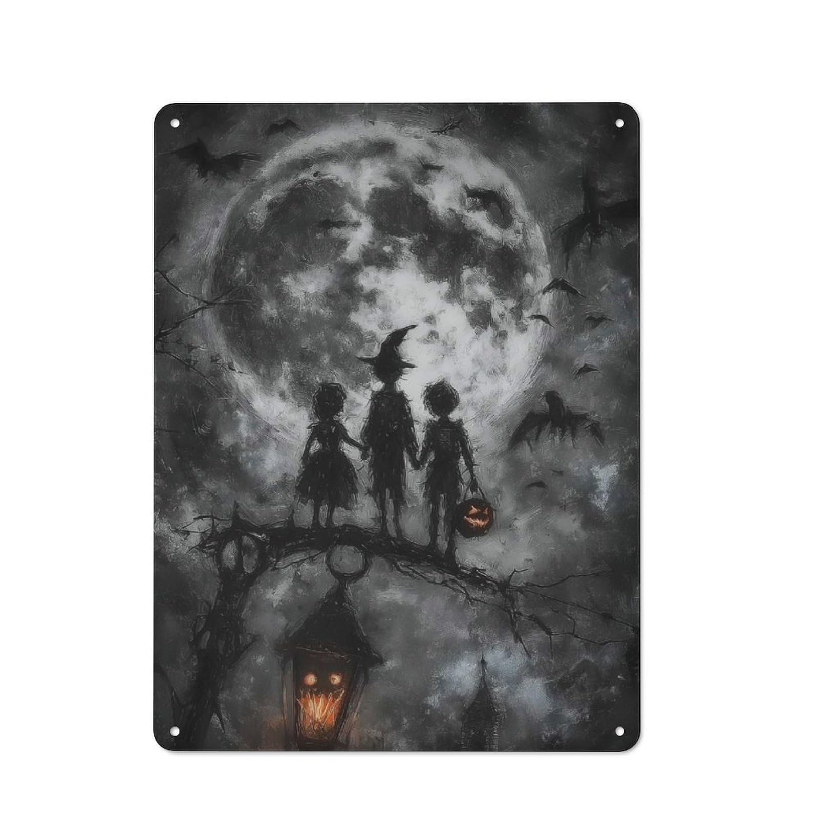 Junmoney Halloween Night Out Metal Wall Sign 40X30cm, Loft Style Urban Room Decor For Flat, Bar, Studio Or Gallery Wall