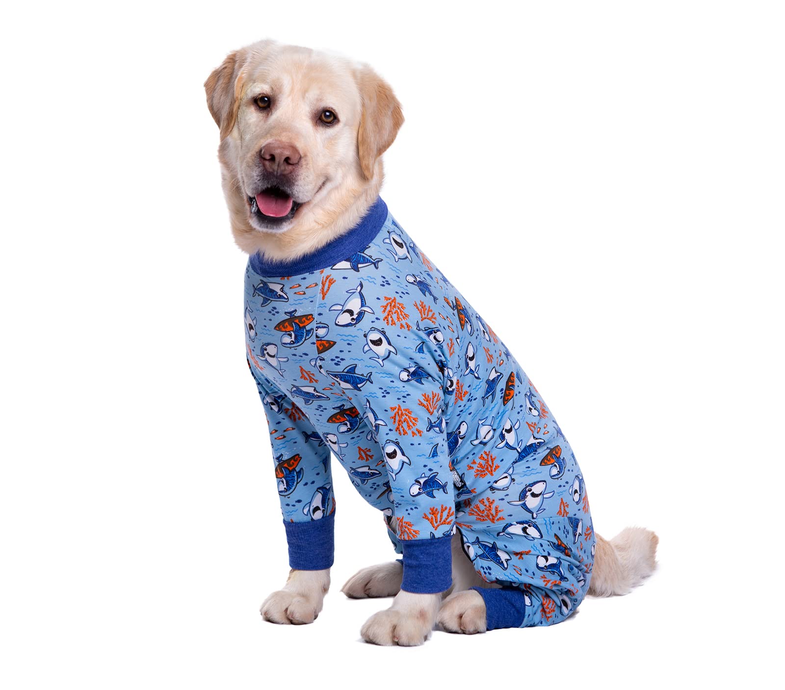 Blue Shark Dog Jumpsuit - Lightweight Cotton Pajamas for Medium/Large Dogs - Anti-Hair, After Surgery Recovery Clothes - Image 3
