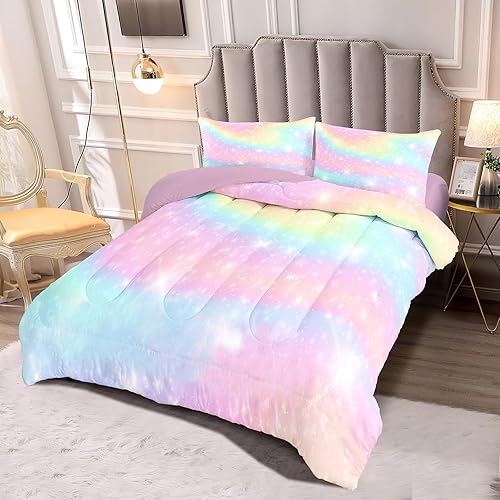Miniatura 2 de Juego de ropa de cama infantil de 5 piezas con estampado súper suave y transpirable para niñas, juego de edredón lavable y duradero con edredón,