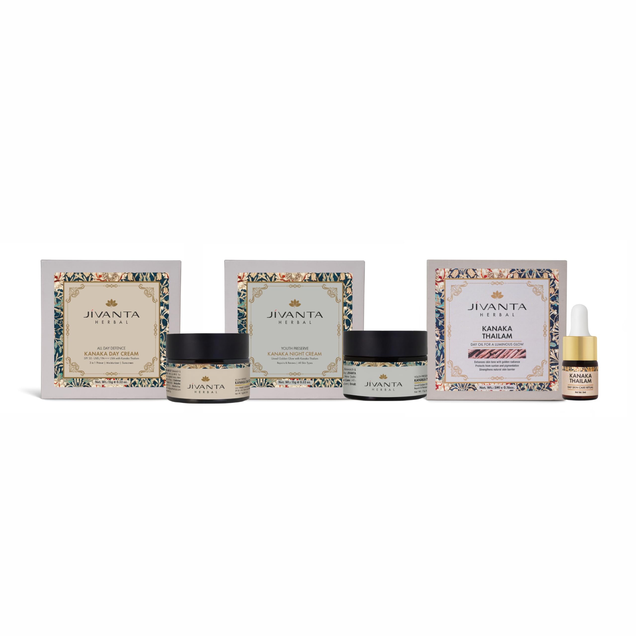 Jivanta Kanaka Day Cream 15g + Kanaka Thailam 5ml + Night Cream 15g Combo | Ayurvedic Skin Brightening, Nourishing & Hydrating Face Care Set-image-41