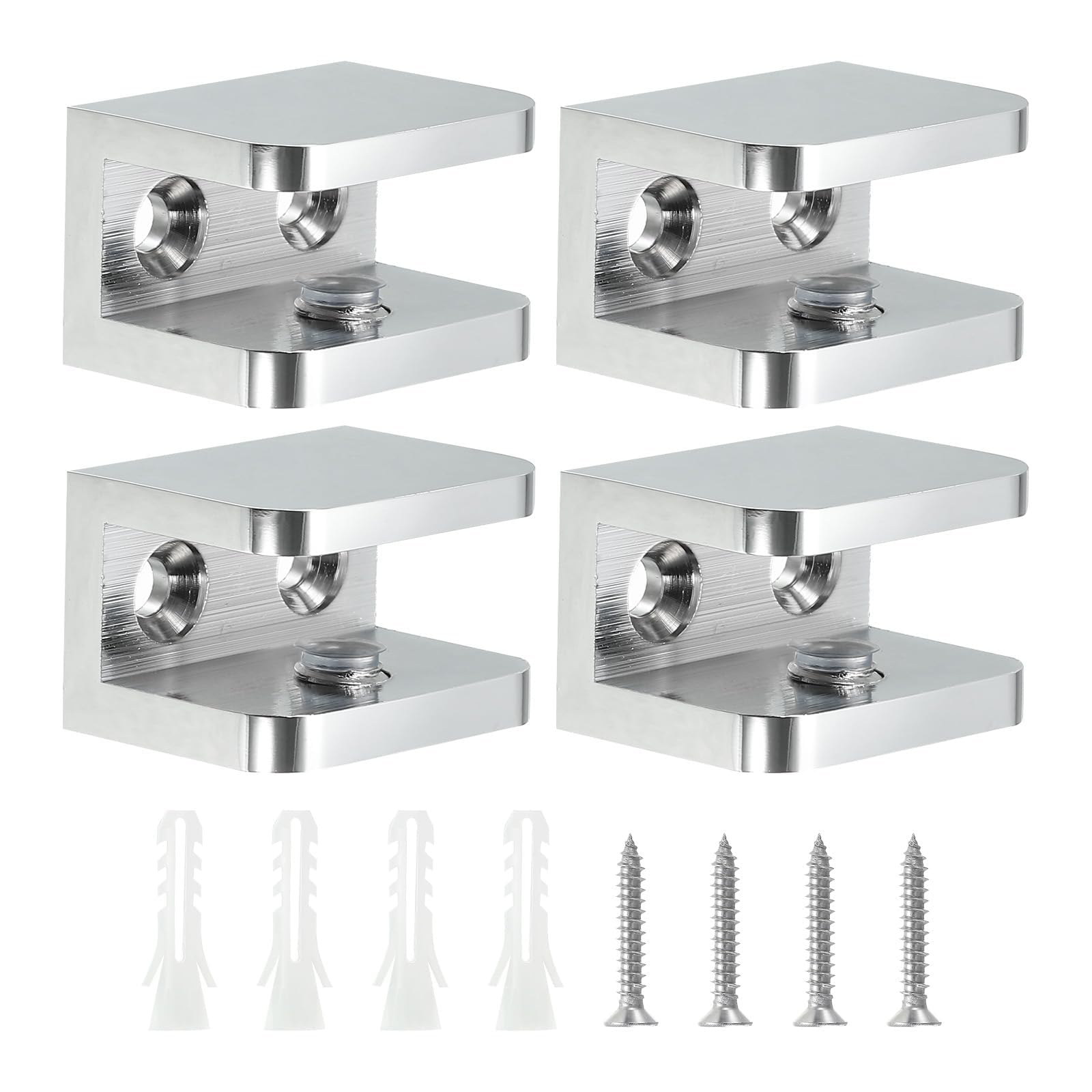 Unifizz Glass Shelf Brackets, 4Pcs Brass Glass Clamp for 10-12mm Thick Panel Glass Shelf Clip Holder Bracket Support Fixed U-Clamp, Silver