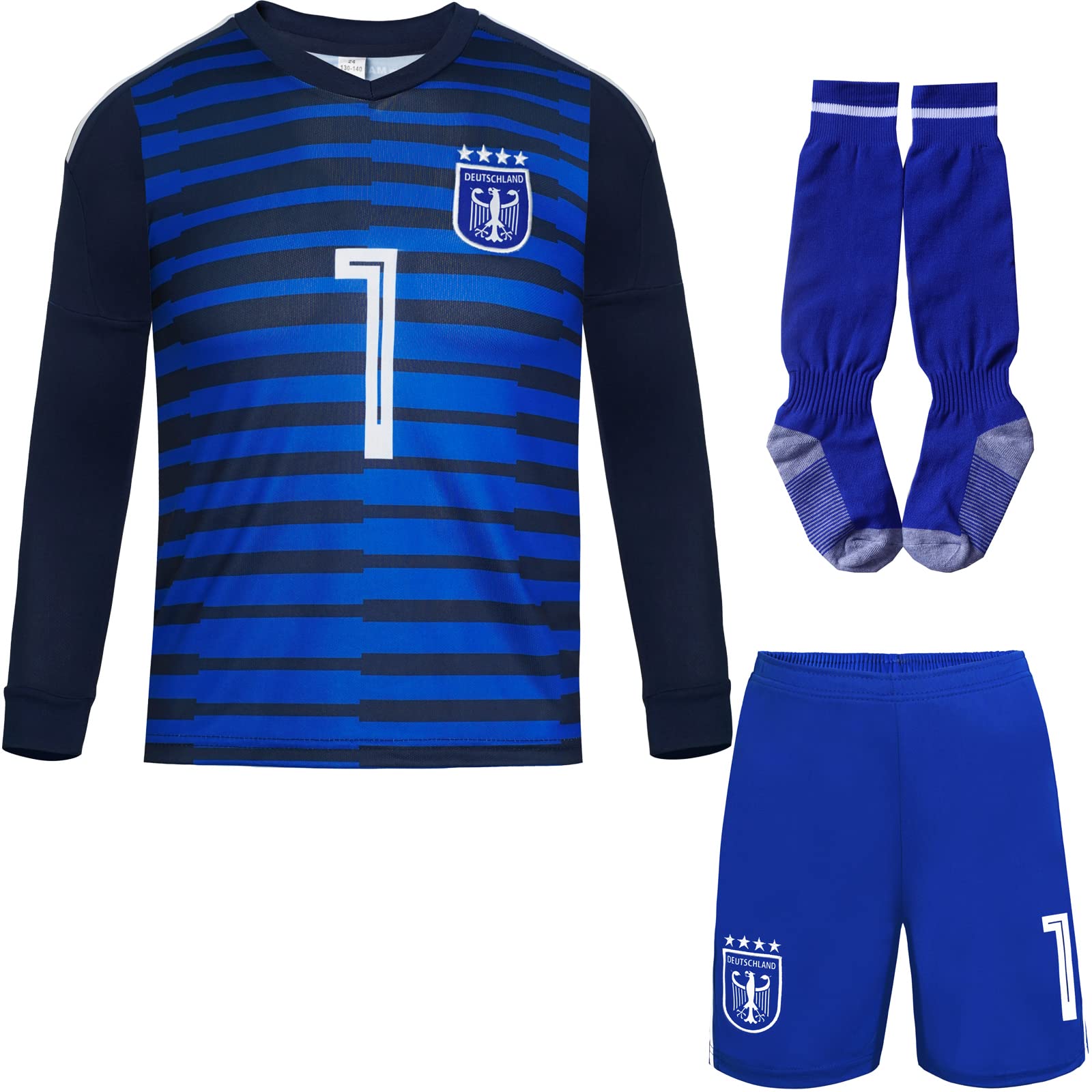 Deutschland Neuer Kinder Torwart Trikot Fußball #1 Neu Saison Shorts Socken Torwarttrikot Langarm