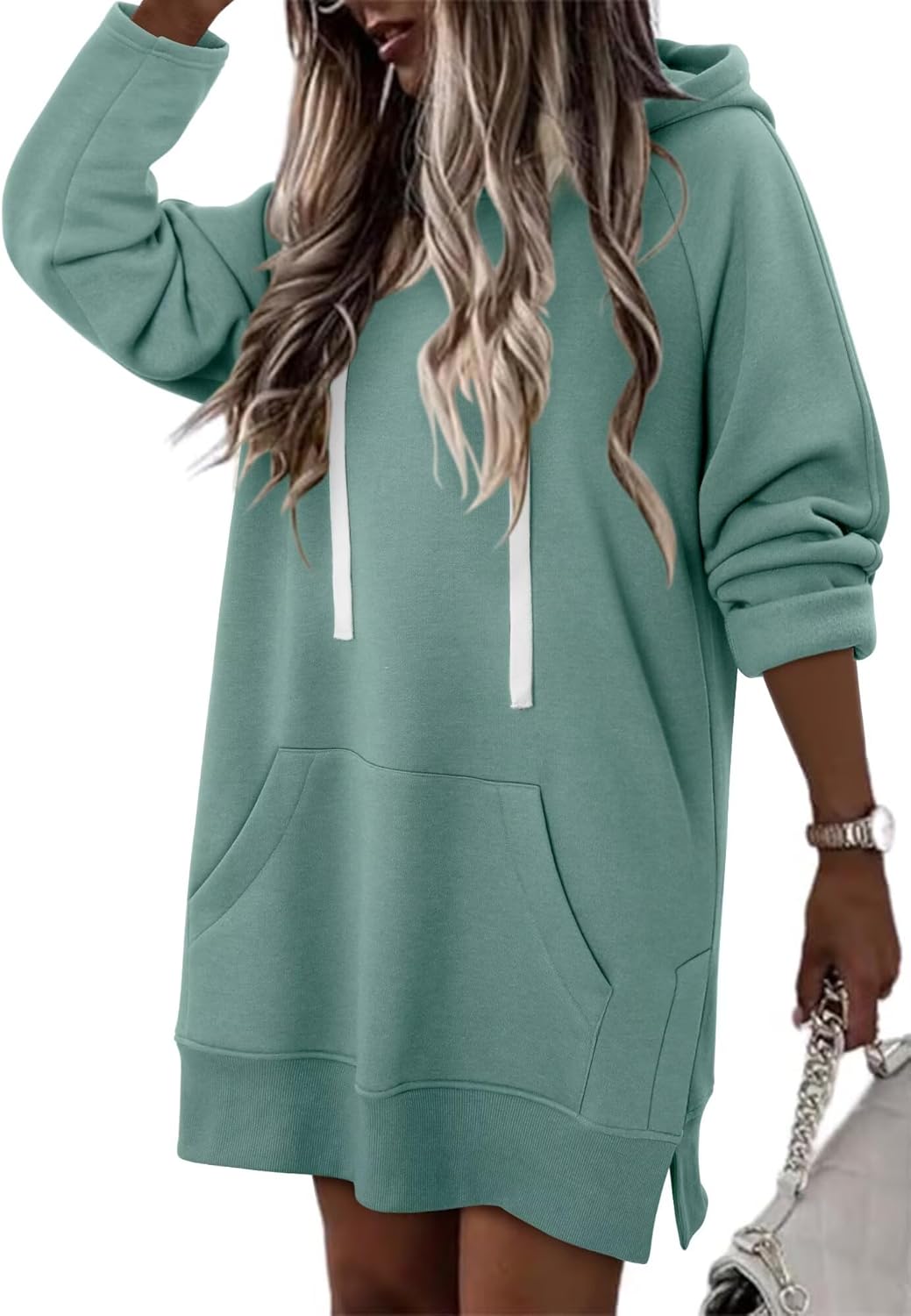 StunShow Women Oversized Sweatshirt Pullover Casual Split Hem Long Hoodie Dress with Kangaroo Pocket 2025 Fall - Image 2