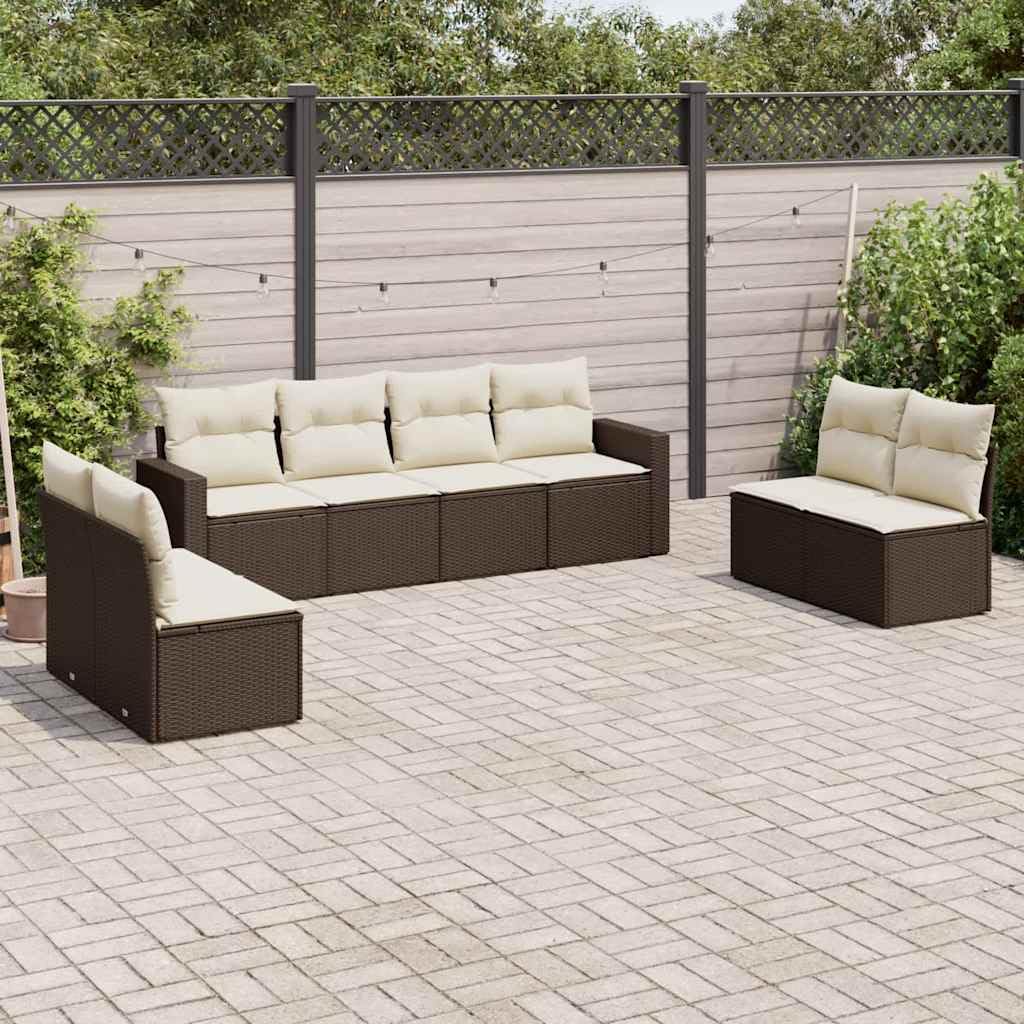 Set di divani da giardino in polyrattan marrone, 8 pezzi, con cuscini, borsa impermeabile, resistente ai raggi UV, portata 110 kg, per balcone, terrazza