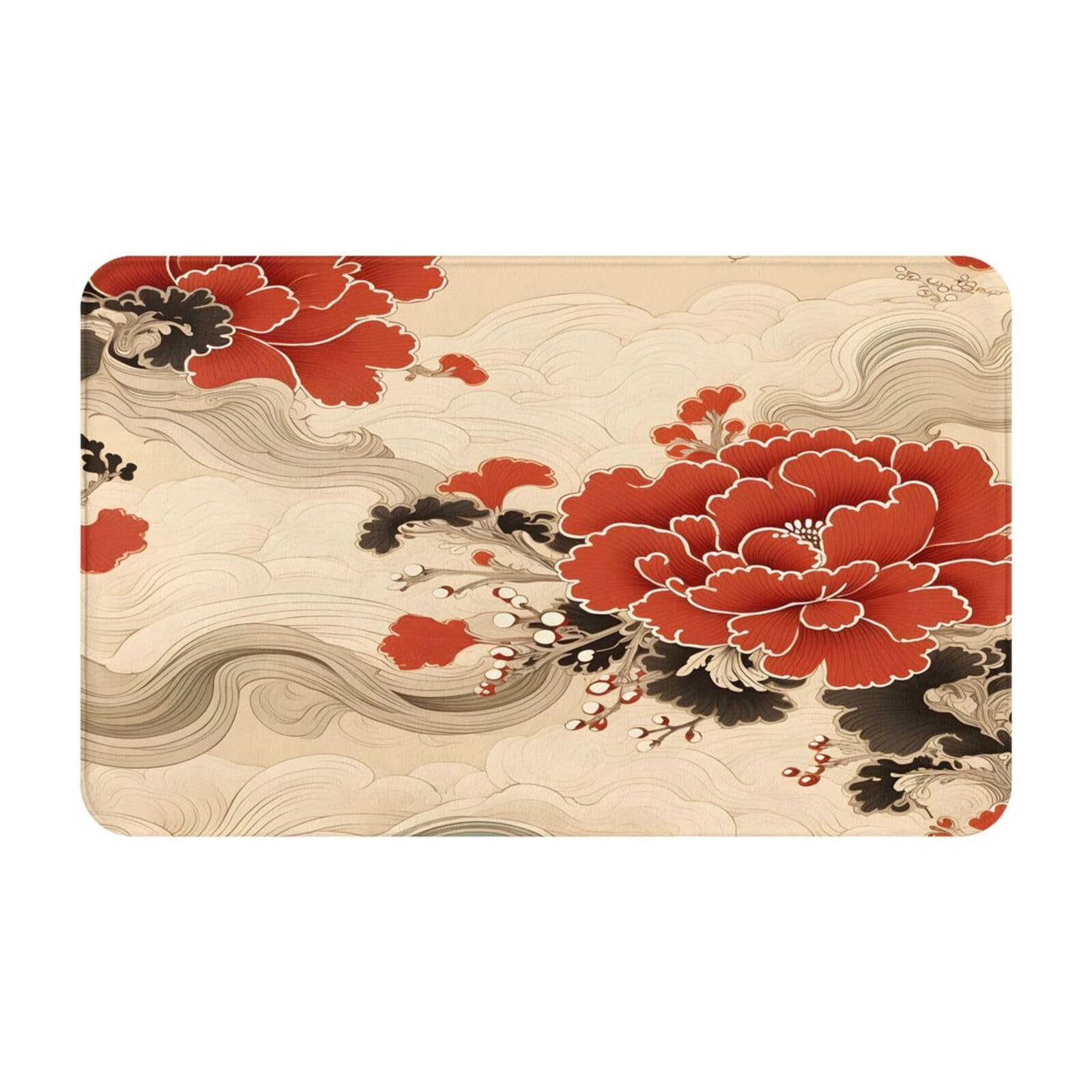 Mexpekil Door Mat Japanese cherry blossoms Front Doormat for Outside Entrance Patio Porch, Retro Floor Mat Entrance for Indoor Bedroom Bathroom Kitchen Home Decorative
