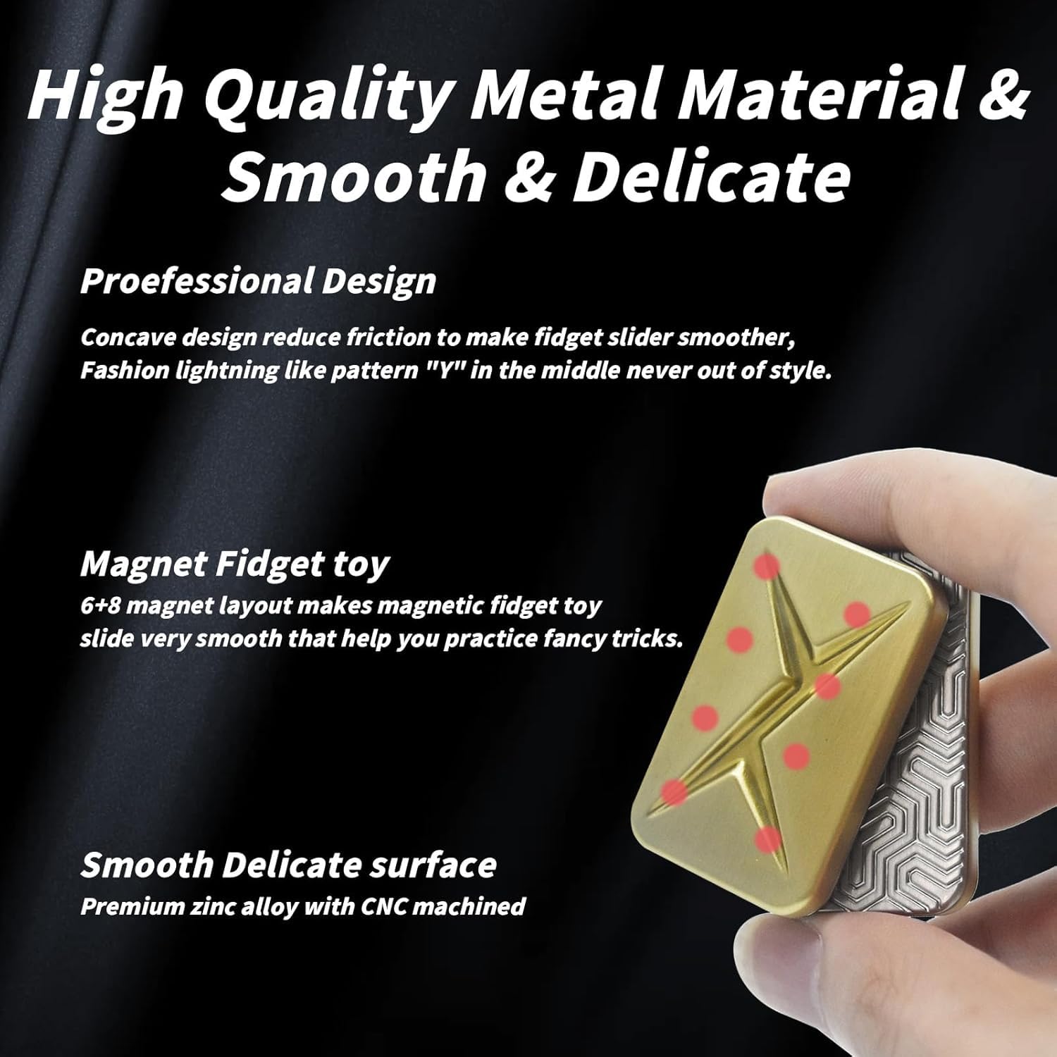 Vitoki Metal Fidget Slider for Adults,All-Direction Magnetic Slide Fidget Toys Anxiety Relief,Office Desk Sensory Toys for ADHD/ADD/Autism(Gold) - Image 4