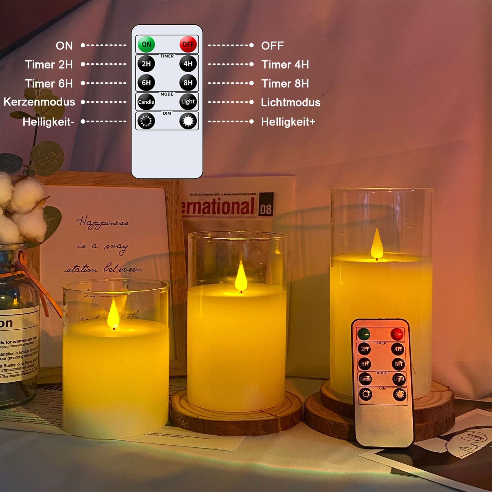 Lot De 3 Bougies LED Rechargeables Avec Télécommande – Flamme Vacillante Sans Feu, Plastique Étanché, Minuteur 2-8h, Idéales Extérieur & Intérieur