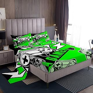 Erosebridal Gaming BedÂ Sheets for Boys Girls Kids Gamer FittedÂ Sheet King Size,Black Green Gamepad SheetÂ Set Video Game Room Decor,Gaming Controller BeddingÂ Set with 2 Pillowcases