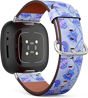 CJBROES Replacement Leather Watch Band, Compatible with Fitbit Versa 3 and Fitbit Sense of Wristband Bracelet Accessory - Paisley Watercolor Floral Tile