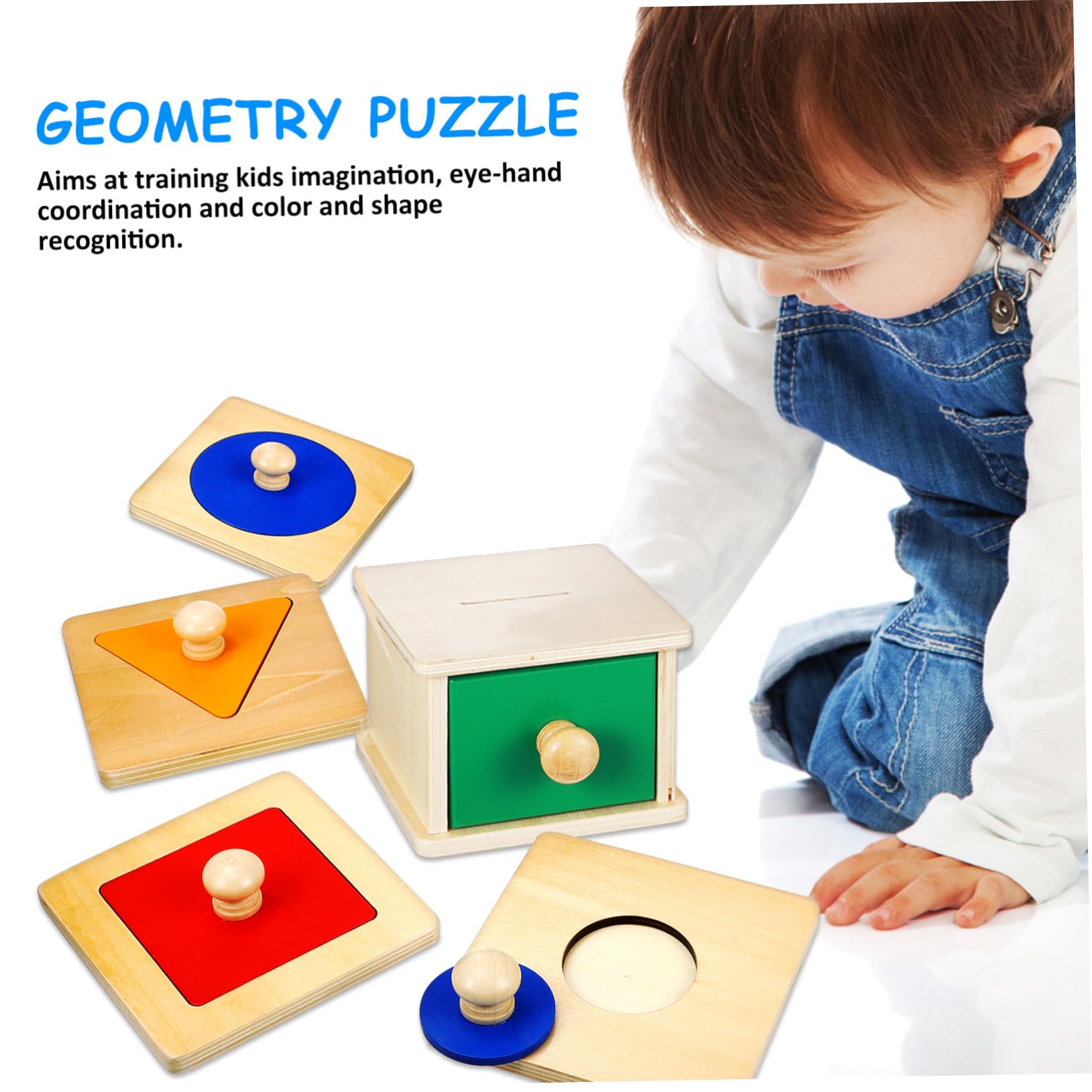 Uonlytech 2juego Caja De Monedas con Panel Geométrico para Juguetes De Madera Rompecabezas Educativos para Pequeños y Bebés para Desarrollo Temprano