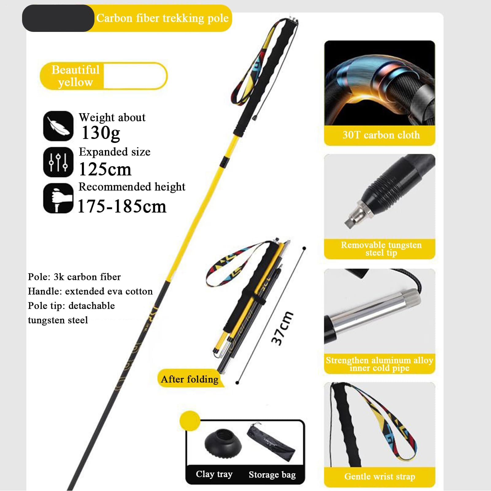 Bastones Trekking Plegables Palos Senderismo Bastones Trekking Bastones para Caminar BastóN Trekking Baston Extensible Yellow