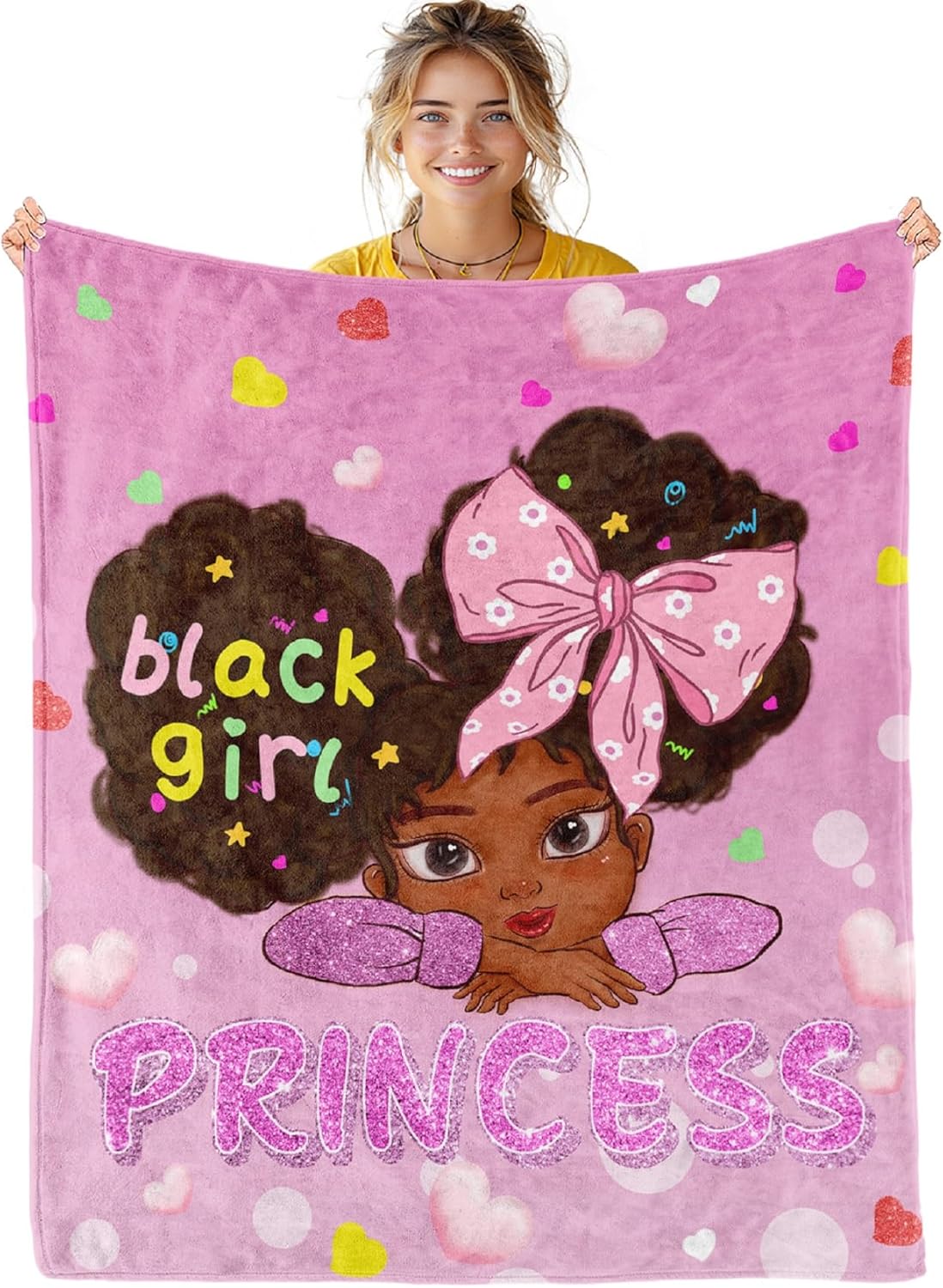Kids Black Girl Blanket - Black Girl Throw Blanket Black Girls Blanket for Kids Room Princess Present Blanket Christmas Halloween Valentine'S Day Easter Teenager Child Gift, 50" X 60"