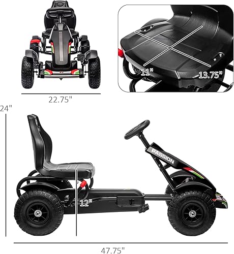 Miniatura 7 de Aosom Go Kart con pedal para niños, juguetes para montar al aire libre con asiento ajustable, manejo afilado, freno de mano, 4 ruedas de goma
