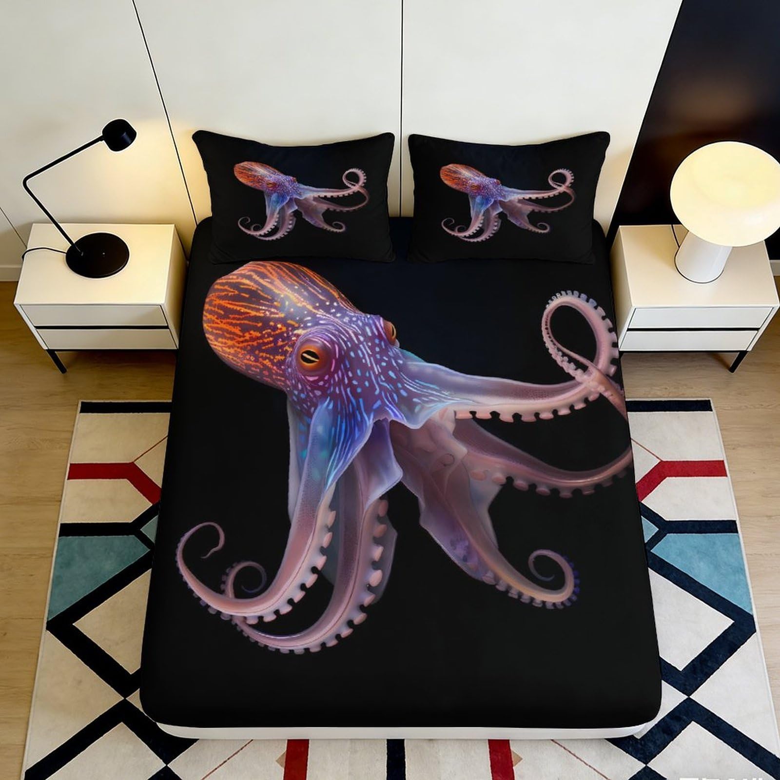 Pnayamiorkfel Style-4 3D Printed Vibrant Octopus Fitted Sheet Microfiber Soft Marine Animal Bed Cover For Bedroom Guest Room Decor 90X200x25cm