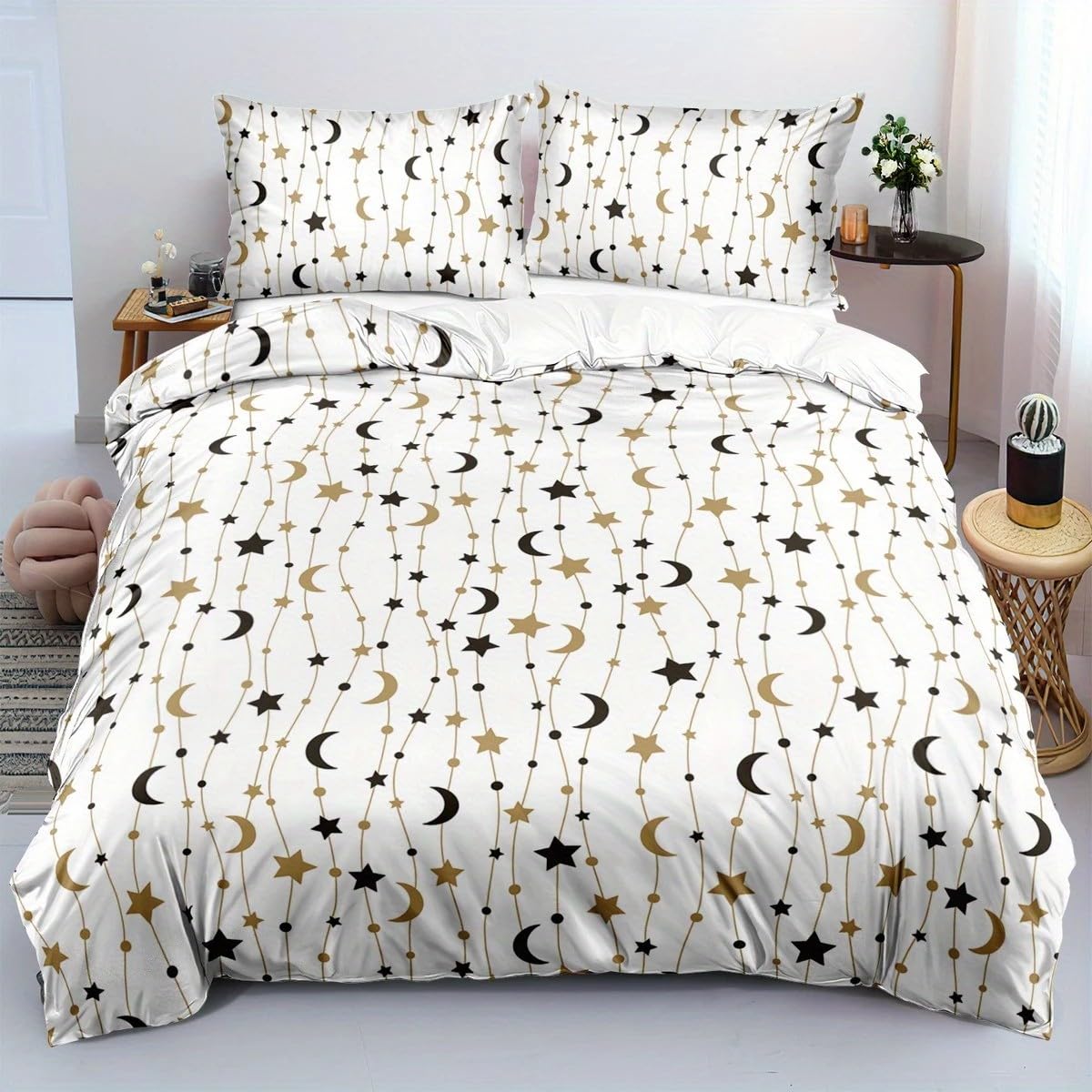 Housse de couette 140x200 lune et étoile en microfibre douce avec taies