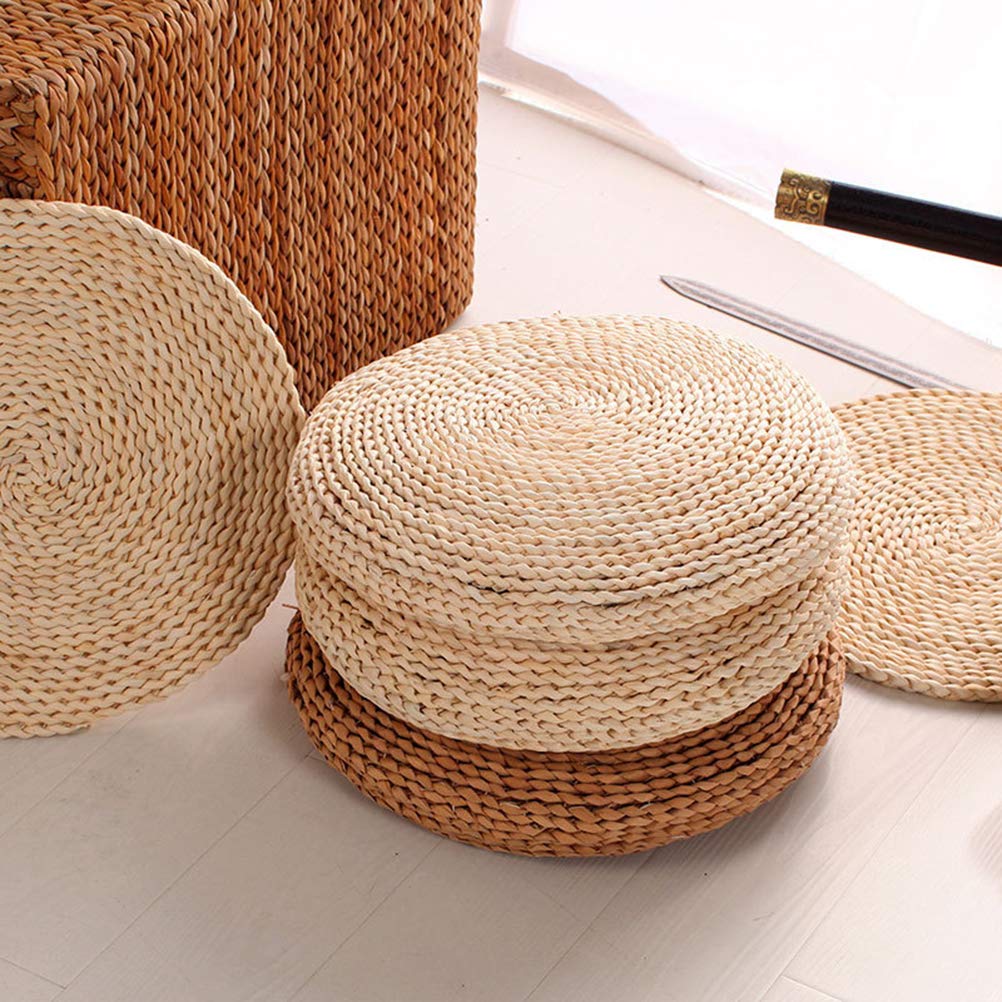 PUZOU 1PCS Round Straw Cushion Yoga Meditation Cushion Silk Padding Floor Mat(30 * 30cm)