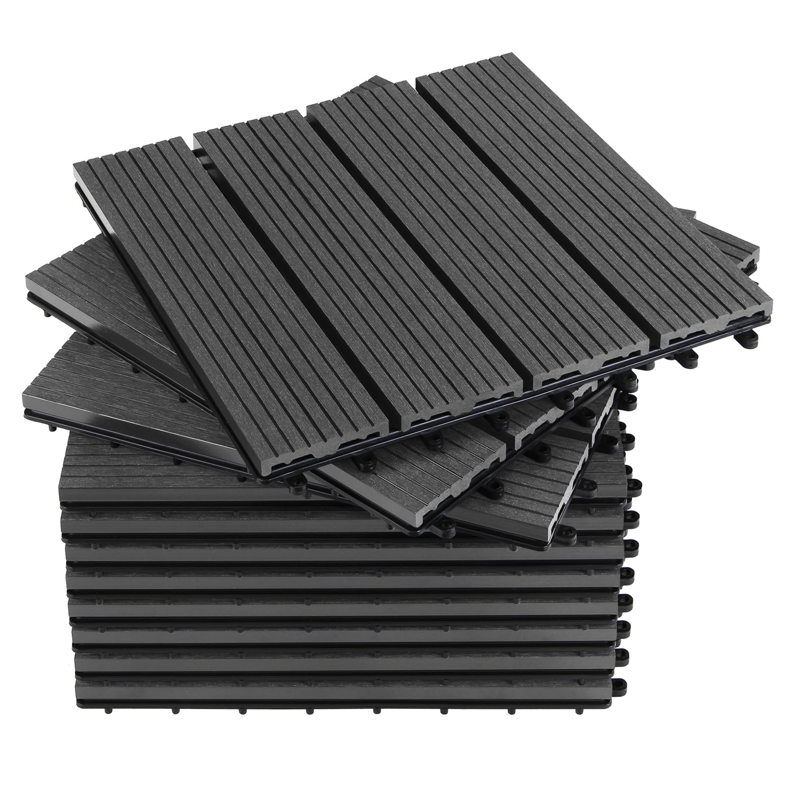 Montafox WPC Fliesen 30 x 30 cm 22 Stück / 2m² Grau Terrassenfliesen Klicksystem Fliese Holzoptik Bodenbelag Klickfliesen Terrasse Balkon, Größe (Fläche):2 m² | 22 Fliesen, Farbe:Grau