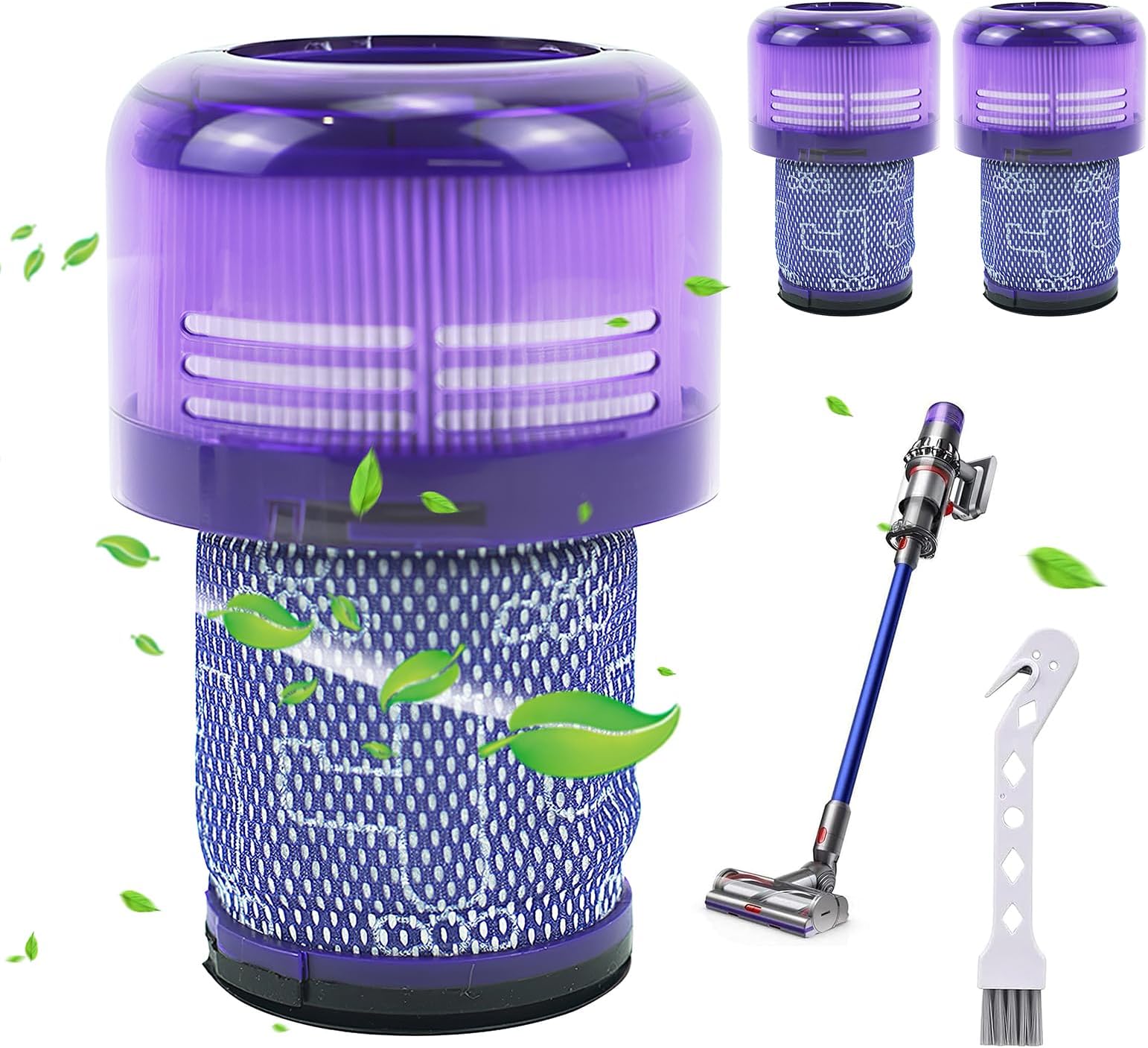 Vacuum Filter, 3 Pack Replacement Pre Filters Replacement Filter Compatible with V12 Vacuum, Washable Replacement Parts with 1 Brush