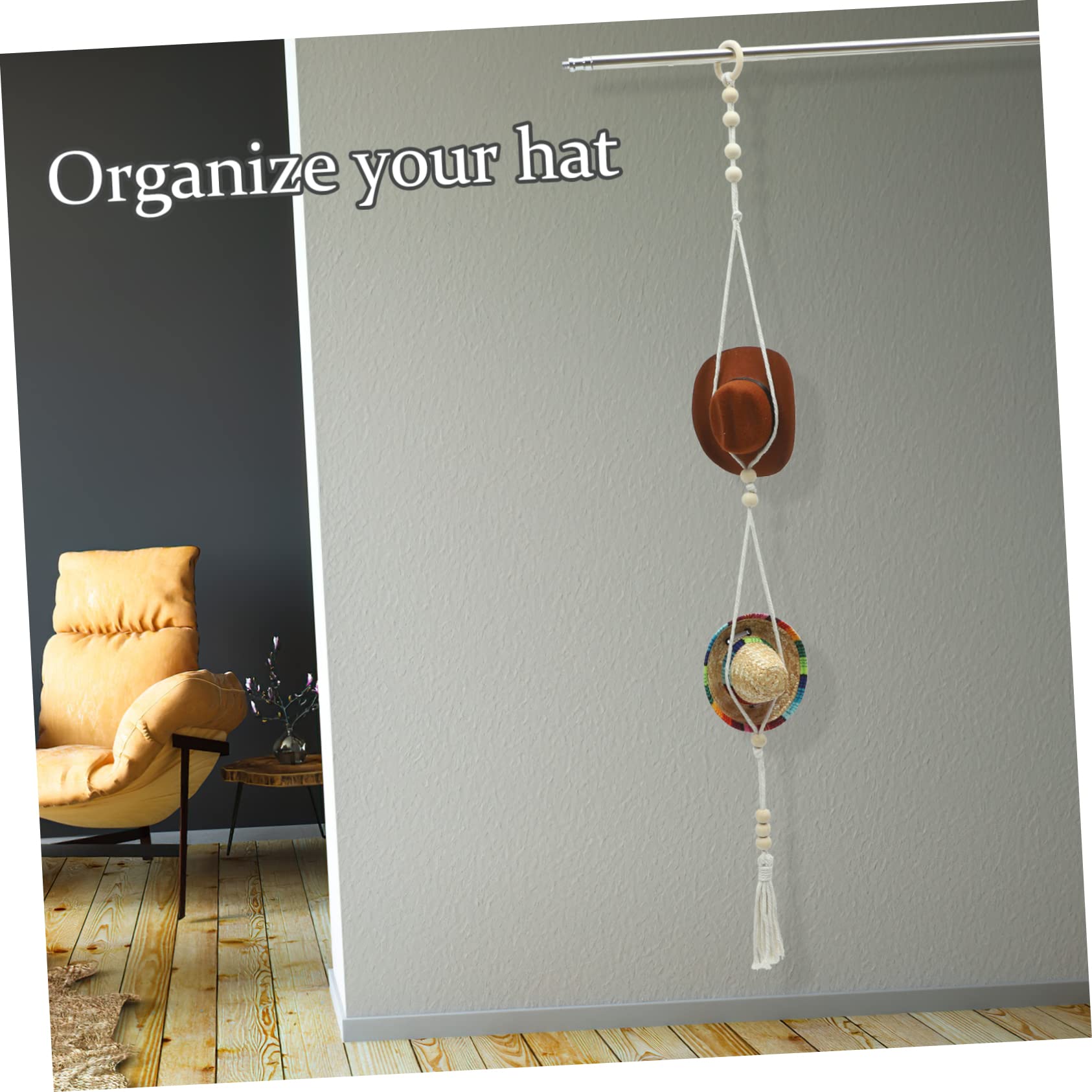 Abaodam 5piezas Organizador De Sombreros De Macramé De Soporte De Almacenamiento De Sombreros De Pared Rack De Gorras De Decoración Bohemia Fácil Instalación Ahorra Espacio