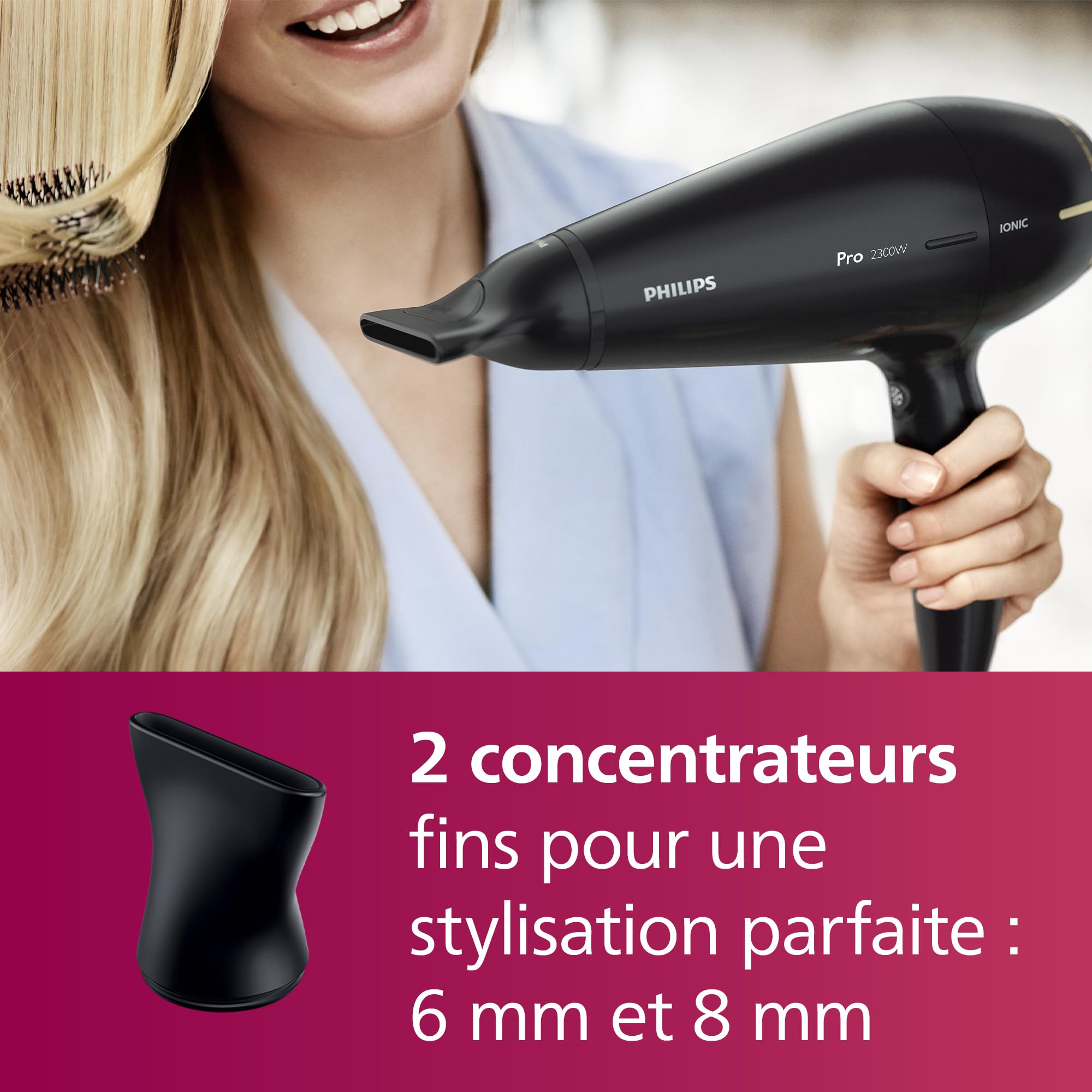 Philips Hair Dryer Prestige Pro, sèche-cheveux pour un séchage et une stylisation professionnels, avec 2 concentrateurs, 2300 W, modèle HPS920/00