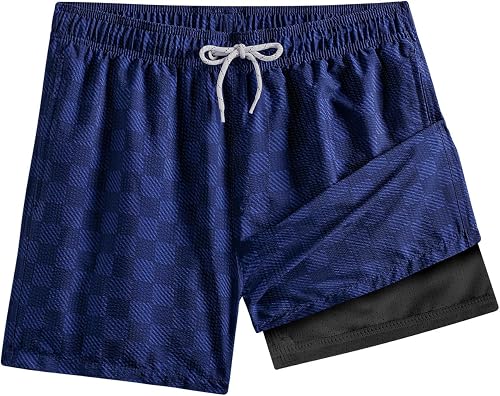 BRISIRA Mens Swim Trunks 5 inch Seersucker Beach Shorts with Compression Liner Q