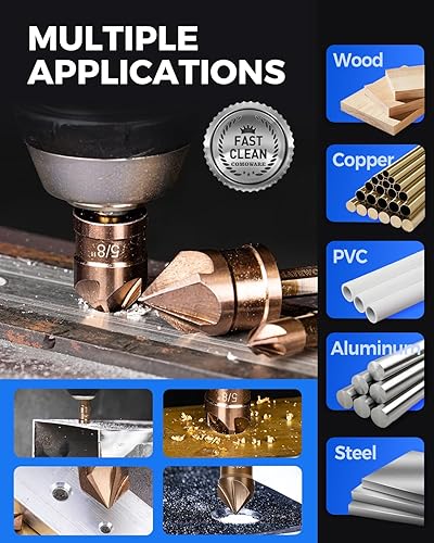 Miniatura 7 de COMOWARE Juego de brocas avellanadas, herramienta de chaflán M35 HSS 6 piezas, broca de chaflán de vástago hexagonal de 14 pulgadas, broca