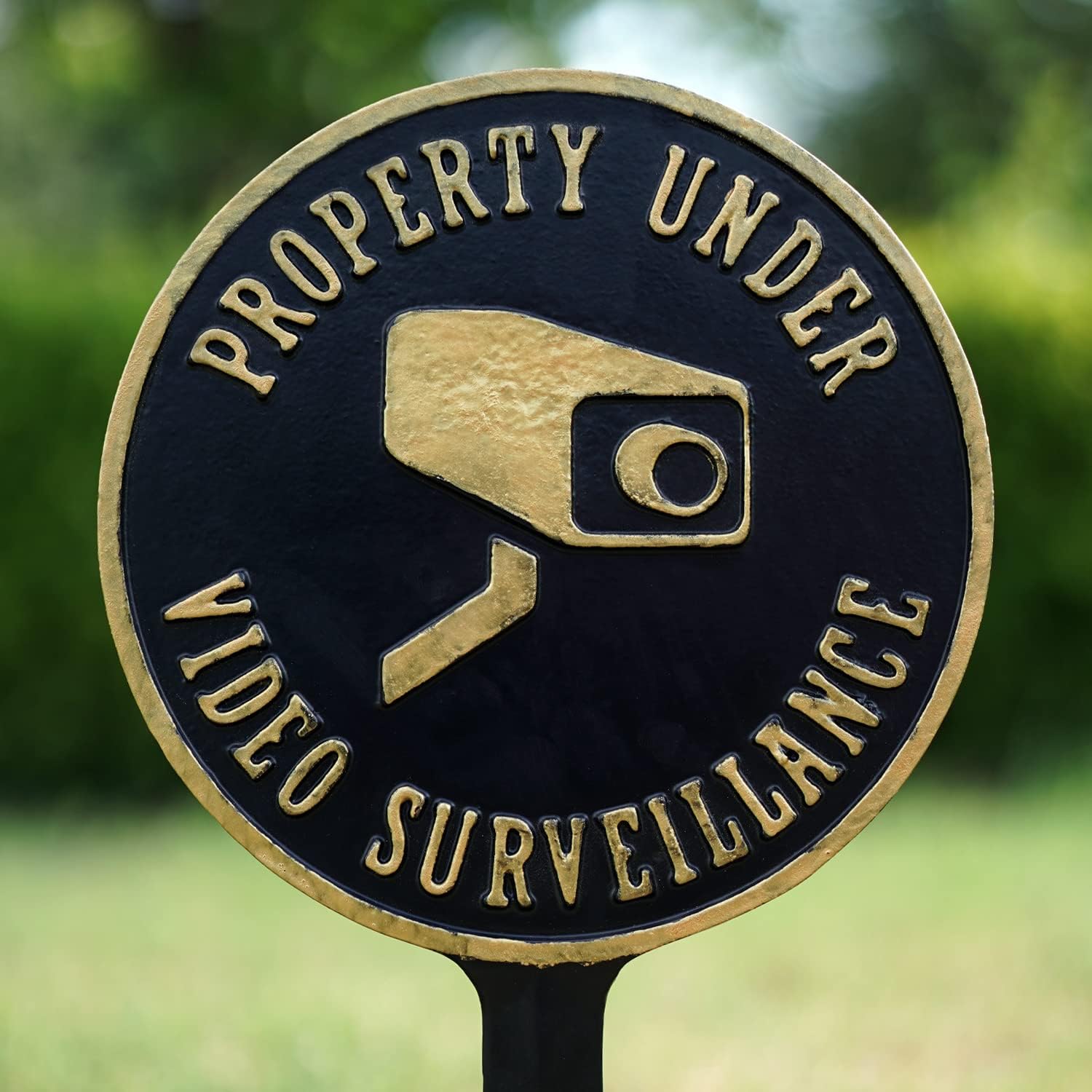 SmartSign Property Under Video Surveillance Yard Sign for Lawn/Outdoor - Single-Sided, 17 x 7.5 inch, 375 mil Thick Rustproof Cast Aluminum Metal Plaque, Black and Gold