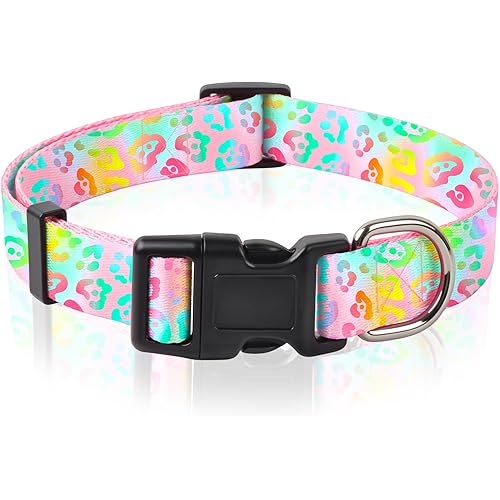 Leopard Dog Collar with Quick Release Buckle,Cute Adjustable Puppy Dog Collars for Boy and Girl Female Soft Durable Puppy Collar for Large Dogs Pet Gift