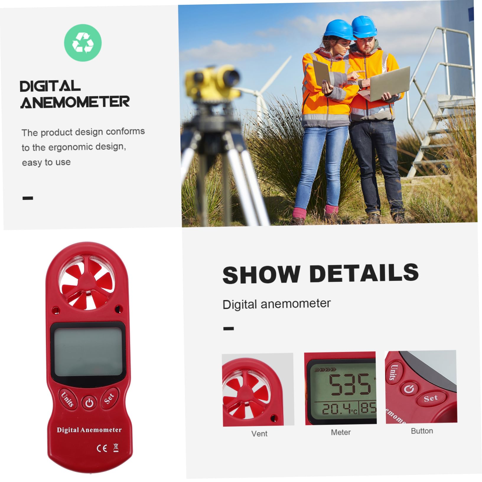 Cabilock Mini Higrotermógrafo Anemómetro Portátil con Pantalla Lcd, Medición de Temperatura y Velocidad del Aire, sin Batería, para Uso Industrial
