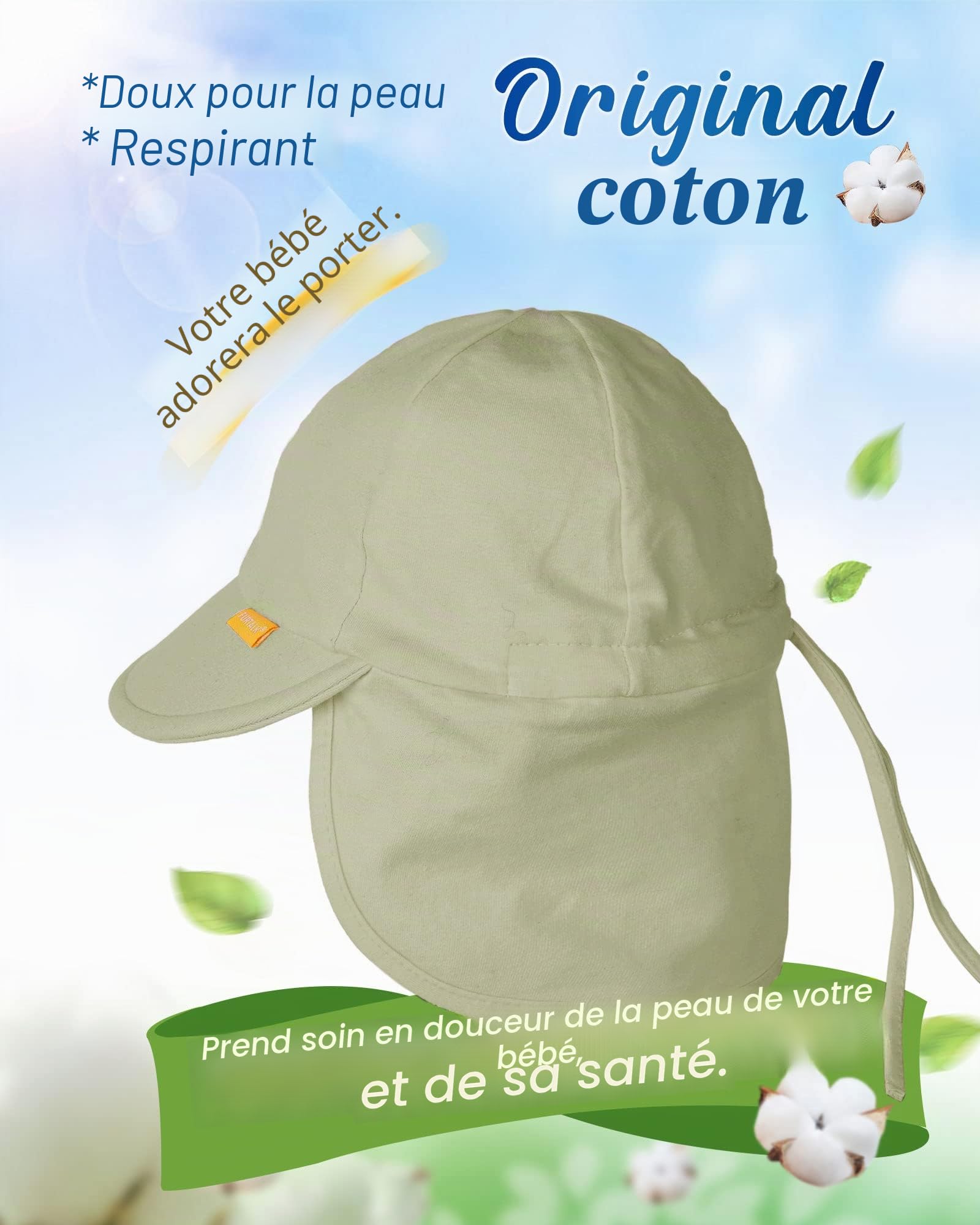 FURTALK Chapeau Solaire Bébé UPF 50+ Protection UV Filles & Garçons Chapeau d'été Plage avec Jugulaire Réglable et Rabats de Cou