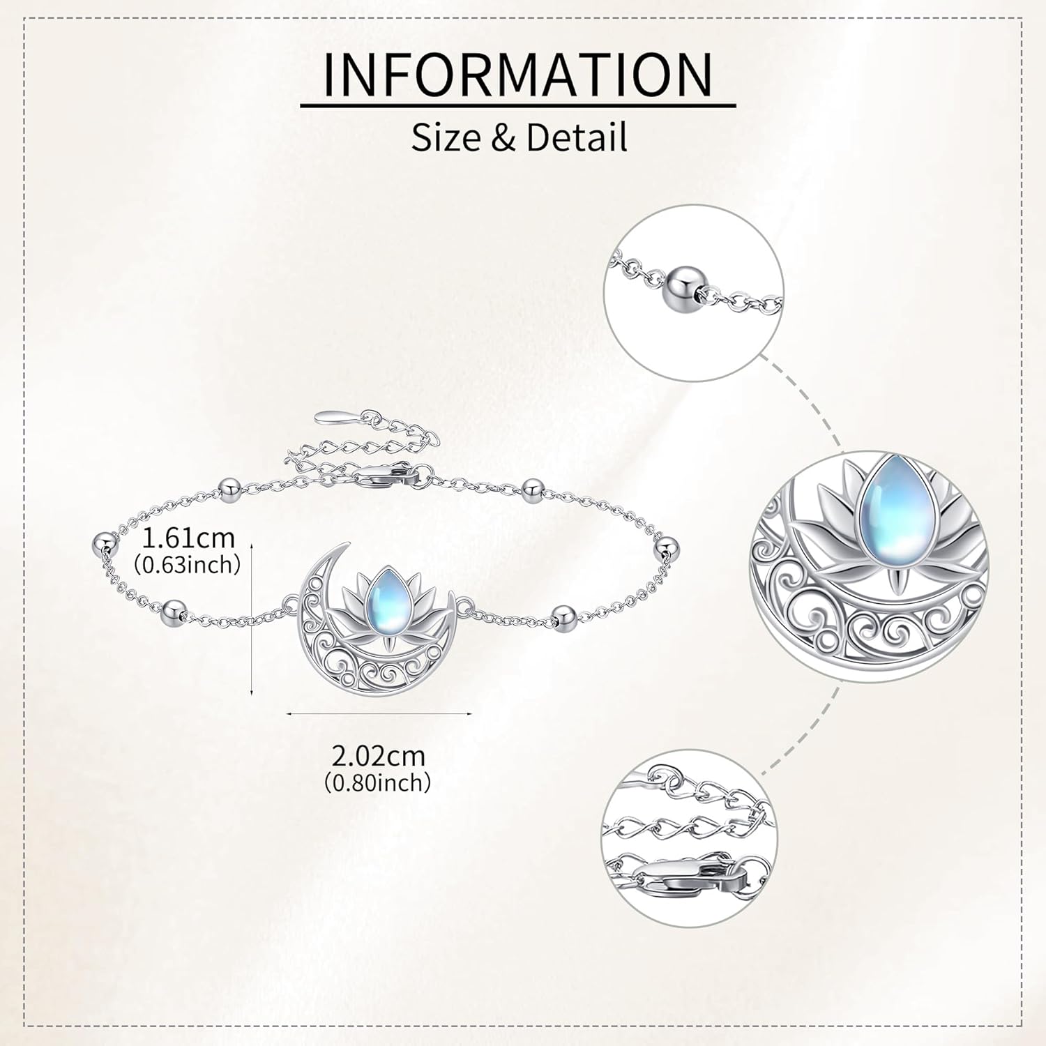 MONGAS Moonstone Bracelet Sterling Silver Tree of Life/Filigree/Lotus/Turtle/Bow Ankle Bracelets Jewelry Gifts for Women - Image 3