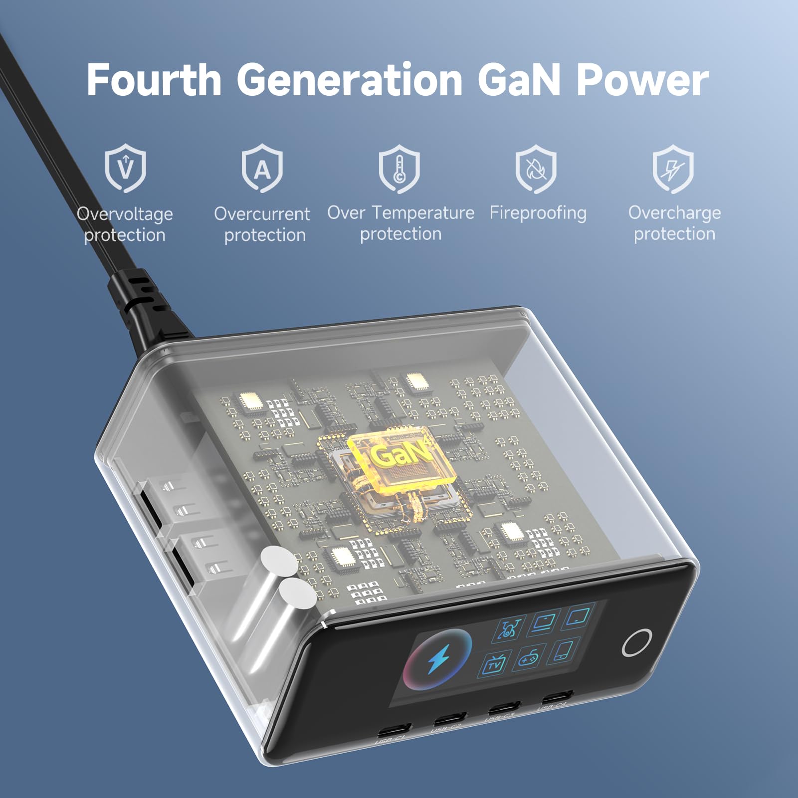 Cargador GaN de 240 W, cargador USB C de 6 puertos con puerto PD 3.1 máximo de 140 W, adaptador de estación de carga de escritorio para MacBook Pro/Air M3/M2, portátiles, iPhone 17/16, Galaxy S24/S23