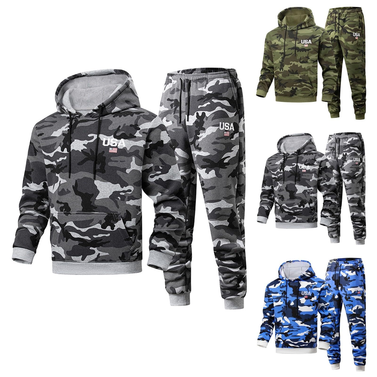 Generisch Jogginganzug Herren Camouflage Trainingsanzug Militär Jogging Anzug Set Camo Sportanzug 2 Teiliger Fitnessanzug Hoodie und Jogginghose Sportbekleidung Activewear Outdoor treetwear