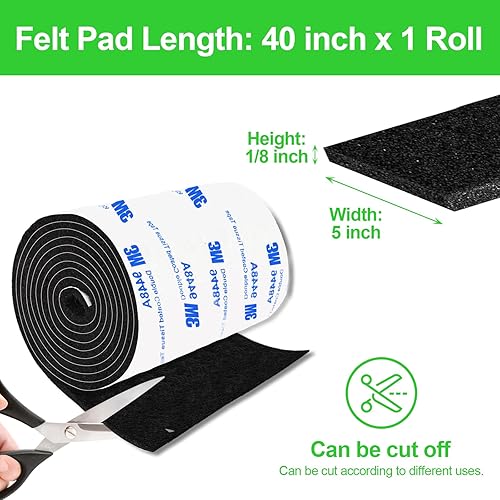 Miniatura 4 de Tira de fieltro 1 rollo de 1 x 60 pulgadas, tiras de fieltro negras autoadhesivas para muebles, antiarañazos, resistente, protector de suelo de