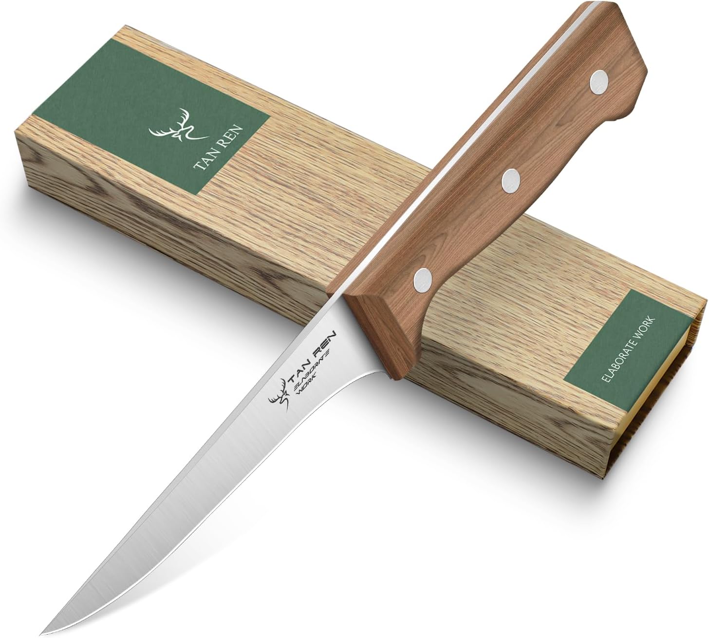 TAN REN 5" Boning Knife for Meat Cutting, Flexible Brisket Knife, Small Boning Carving Knife, Fillet Knives for Meat, Stainless Steel Skinning Knife