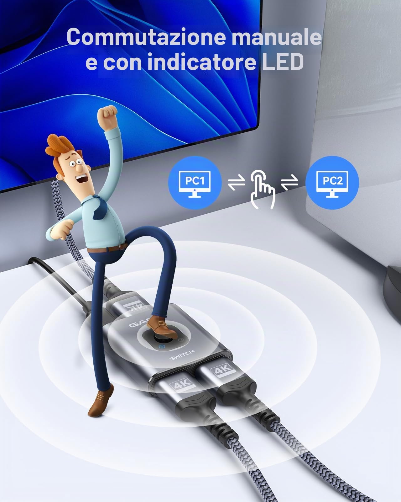 GANA Switch HDMI Splitter - Sdoppiatore HDMI 4K Switch Bidirezionale -2 Ingresso a 1 Uscita o 1 in a 2 out- Alluminio Commutatore Supporta 4K 3D 1080P per TV, Fire stick, Xbox, PS3 PS4 PS5
