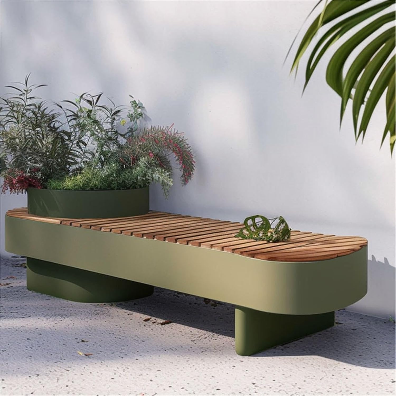 Garden Bench with Planters Square Flower Trough Partition Seat Combination