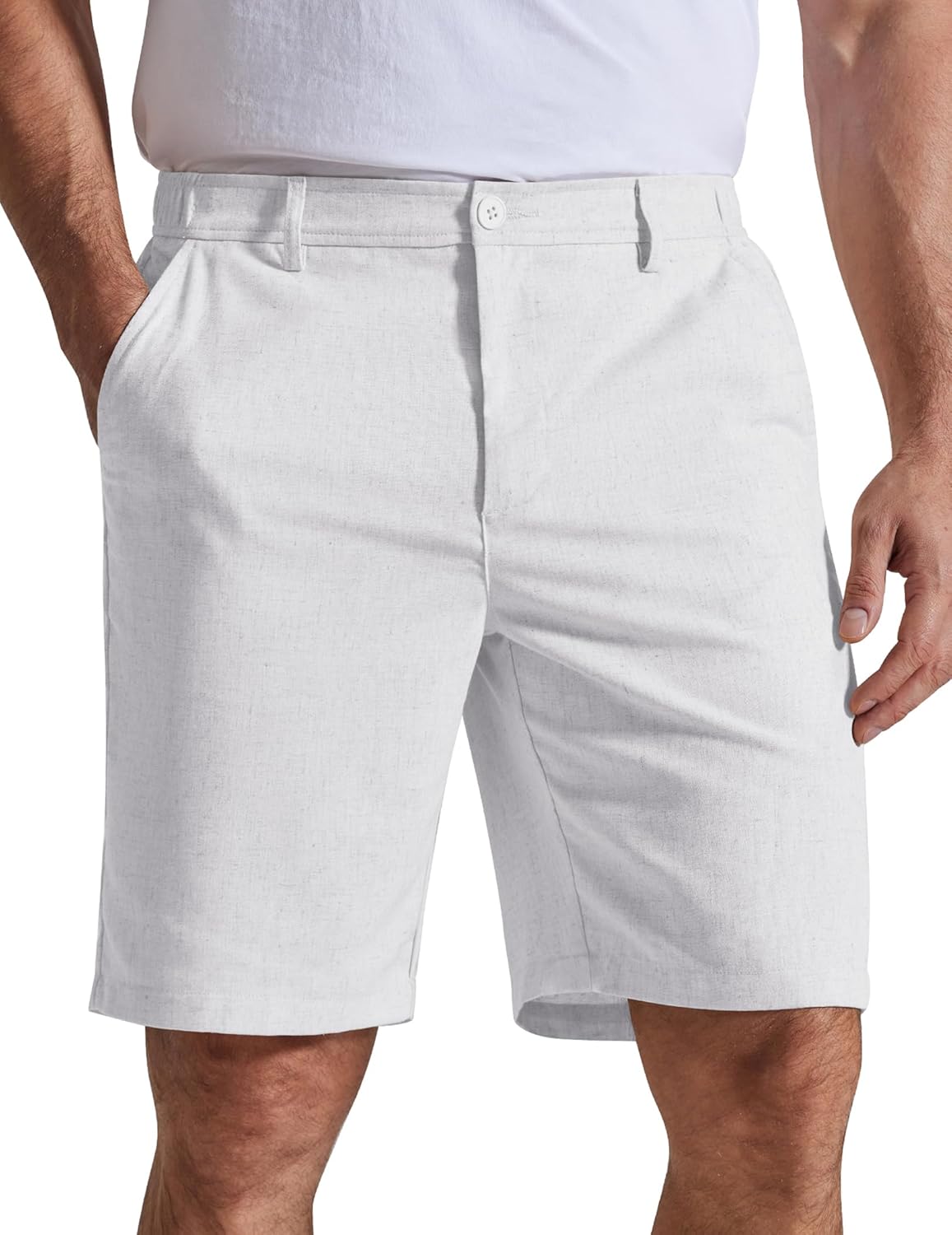 COOFANDY Mens Casual Shorts 9" Flat Front Elastic Waist Linen Dress Shorts Lightweight Summer Outfits with Pockets