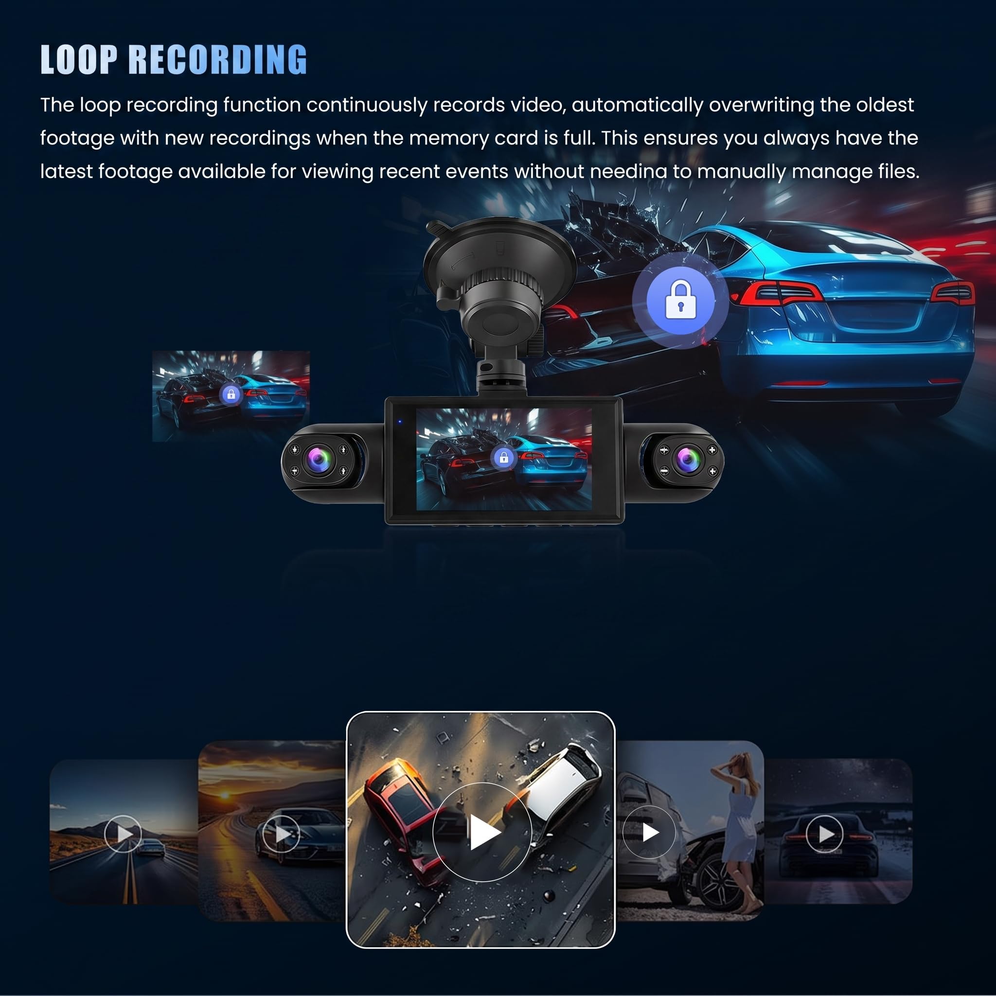 Inefala 4 Canali Dashcam Auto, 360 Gradi Dash Cam 1080P anteriore posteriore interna sinistra e destra, Telecamera per Auto con Scheda SD 64 GB, visione notturna, grandangolo, registrazione in loop