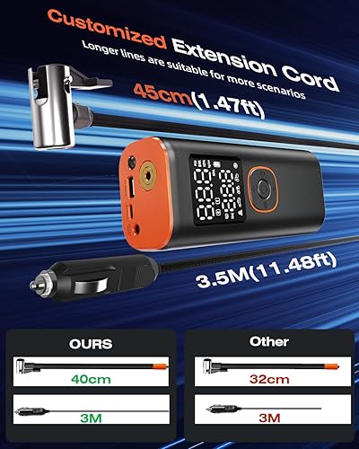 Miniatura 7 de Inflador de neumáticos, compresor de aire portátil, bomba de aire de inflado rápido de 160 PSI para neumáticos de automóvil con medidor de presión