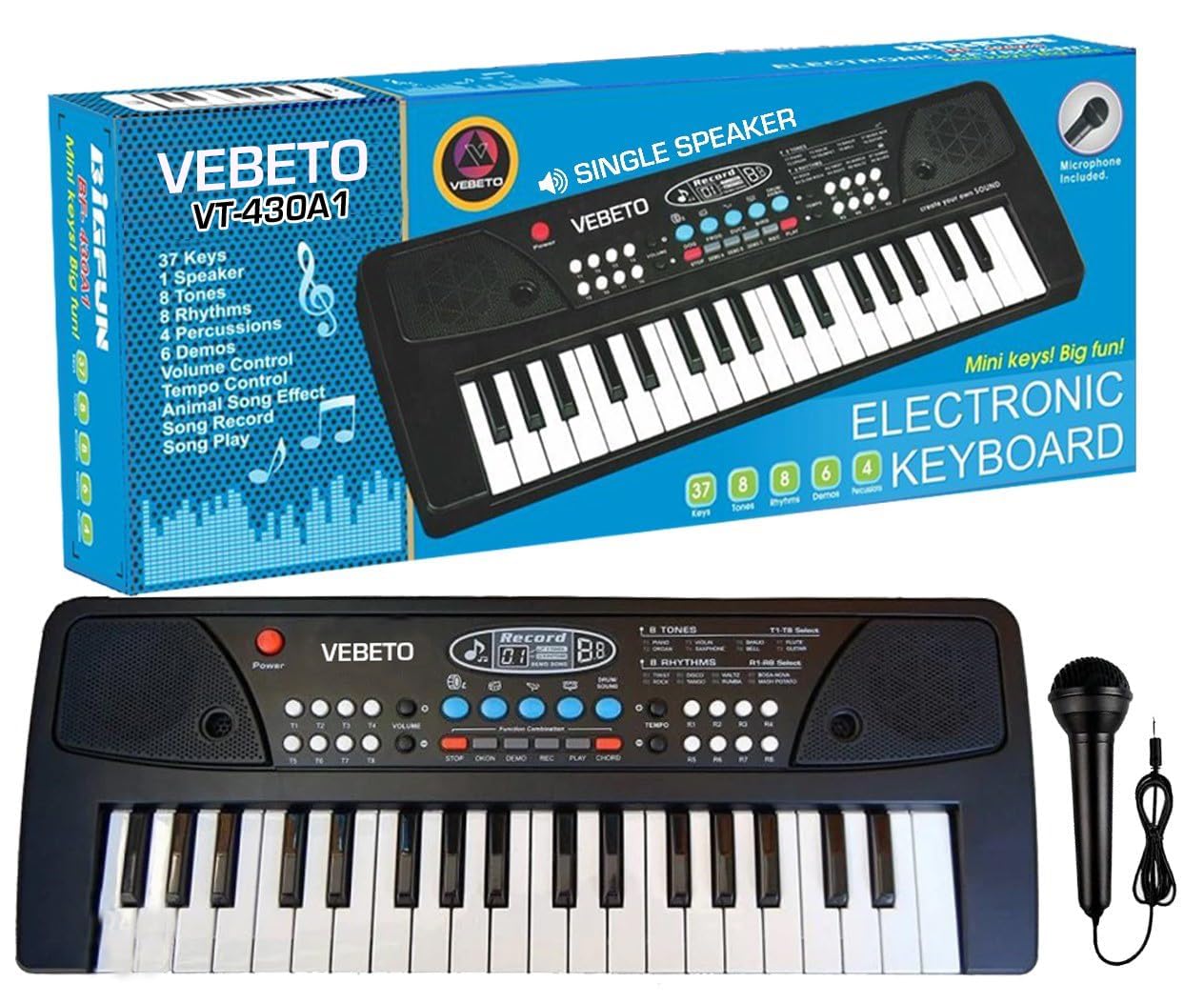 Royalstyles Kids Piano with Mic (1 Year Extended Warranty) 37 Keys 8 Rhythms 8 Tones 6 Demos Portable Electronic Keyboard Toy Beginners Educational Songs Recording Musical Toys (B0DGTHX76N) Amazon Price History, Amazon Price Tracker
