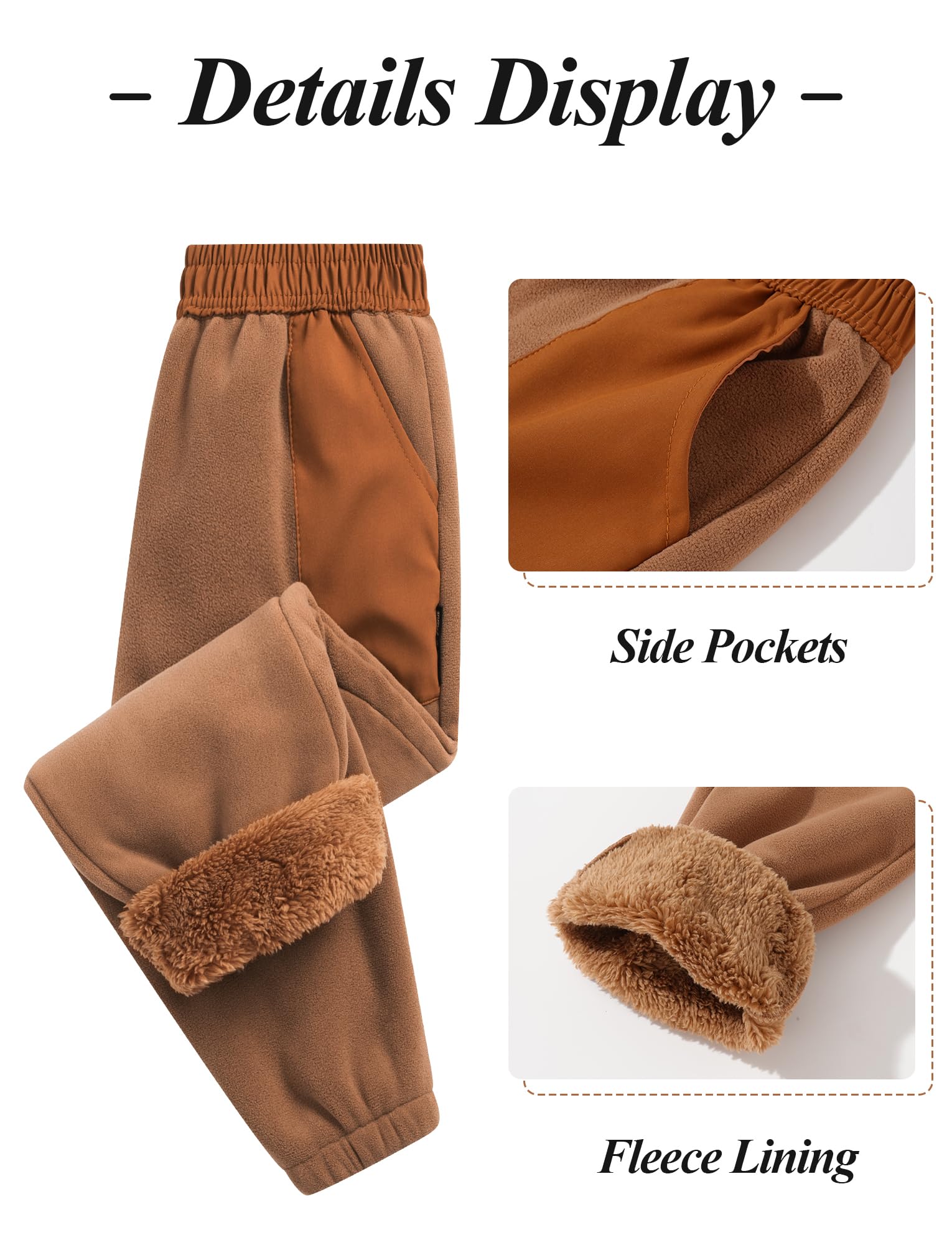 Maeau Pantaloni da jogging in pile per bambini Pantaloni della tuta foderati in pile per ragazzi morbidi invernali caldi pantaloni da jogging elastici in vita con tasche Pantaloni da tuta attivi per