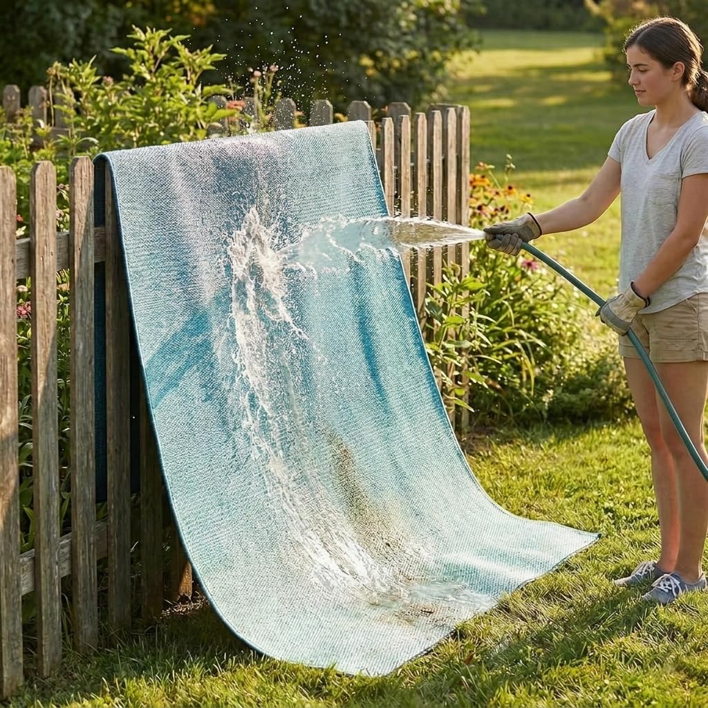 FAB HAB Outdoor-Teppich Big SUR – Recycelter Premium Kunststoff – Wetterfest, Wendbar, UV-beständig – Ombre Türkisgrün (150x240 cm)