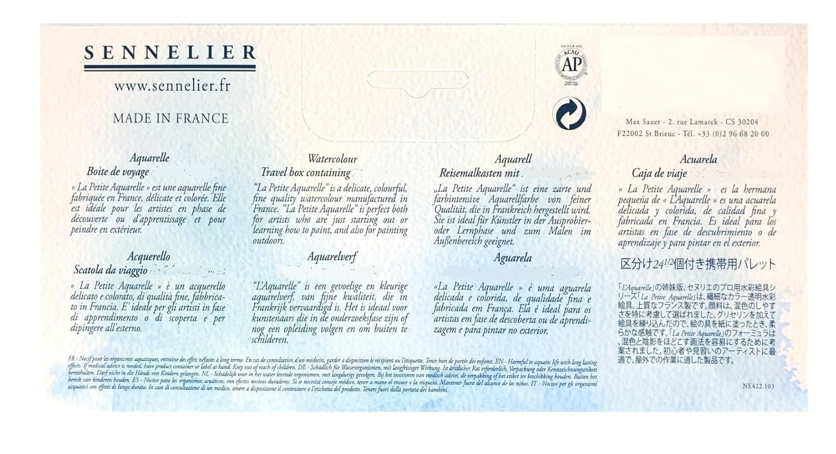 Sennelier Aquarellfarbe, Reisebox, 37 Stück (36 Farben + 1 Pinsel)