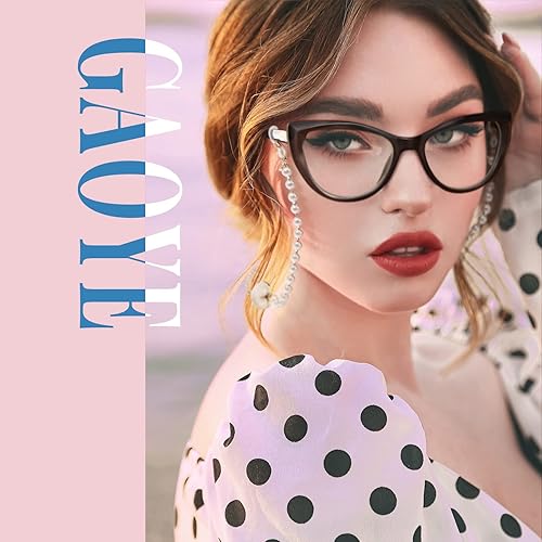 Miniatura 3 de Gaoye Paquete de 5 lentes de lectura a la moda con diseño de ojo de gato para mujer, lector de luz azul para computadora, antirreflejos con cadena