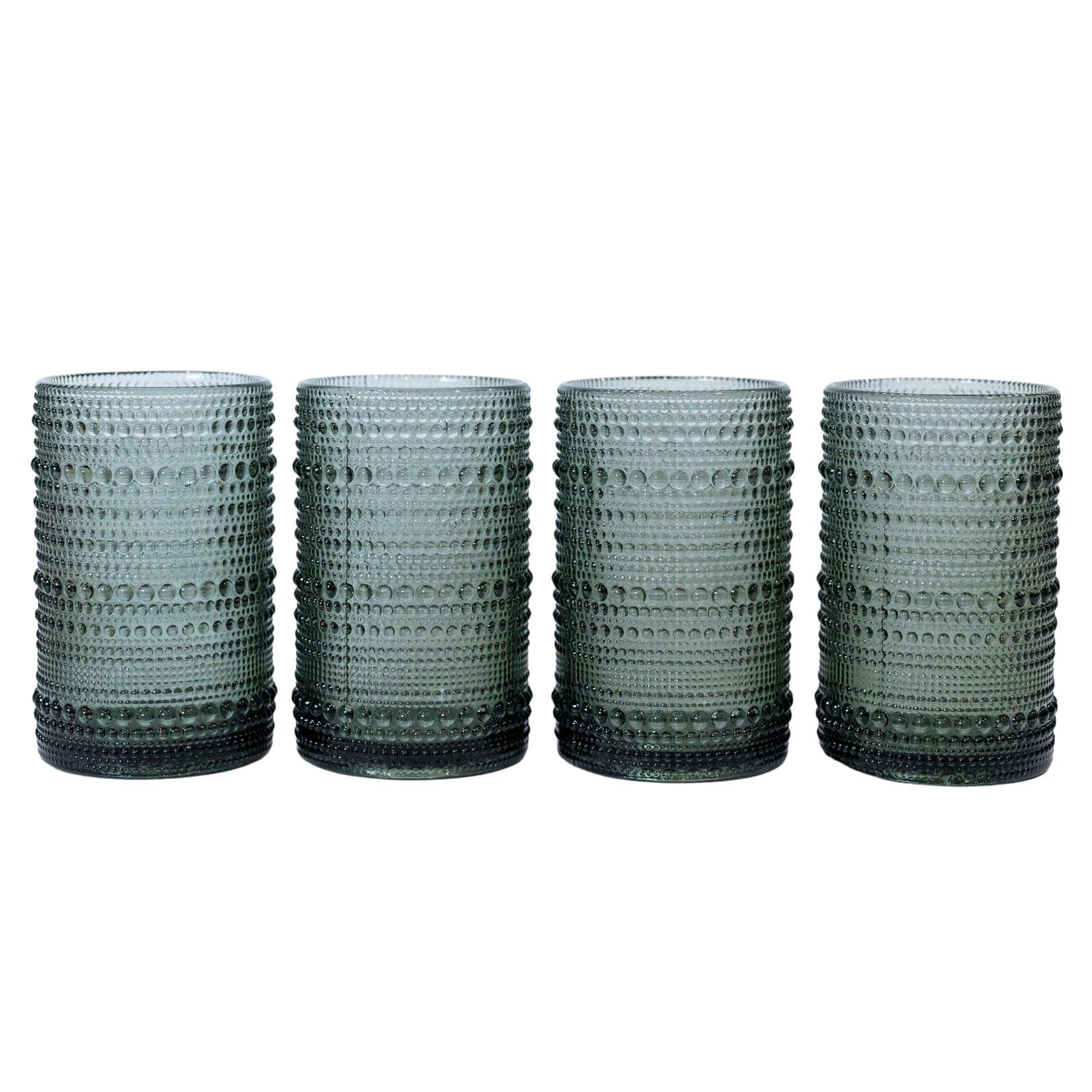 Greenline Goods Hobnail Drinking Glasses - Gray 12 oz Thick Modern Kitchen Glassware Set - Unique Vintage Bubble