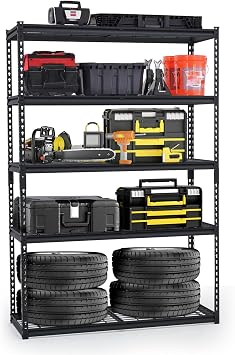 48x18 Inch Garage Shelving, Heavy Duty Wire Shelf 3000 Lbs Capacity, 5 Tier Adjustable Metal Shelves, Industrial Utility Shelf Rack for Garage, Basement, Warehouse
