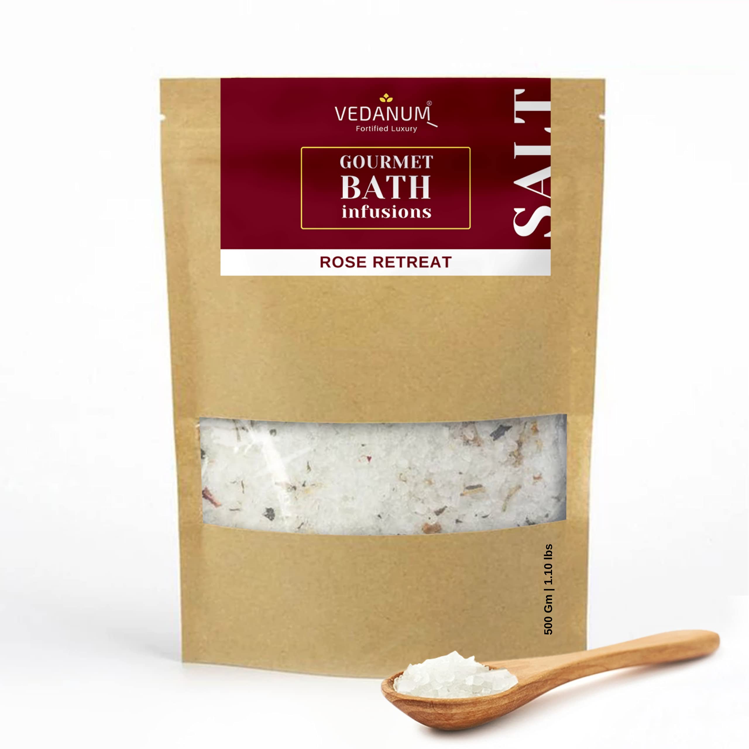 Vedanum Gourmet Infusion Aroma Bath Salt with Pure Epsom Salt, Himalayan Pink Salt and Rose Water Therapy | Muscle Relief, Acne Removal, Pain Treatment, Foot Massage, Relaxing Minerals-image-38