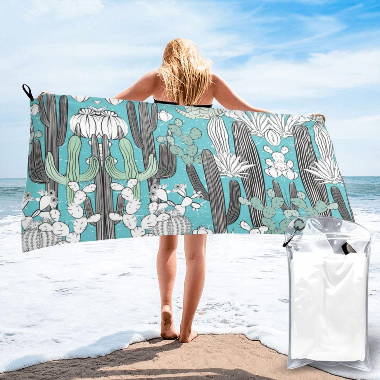 VCzsdff Tropical Plant Cactus Print Quick Dry Towel Compact Beach Shower Wrap For Camping Fitness
